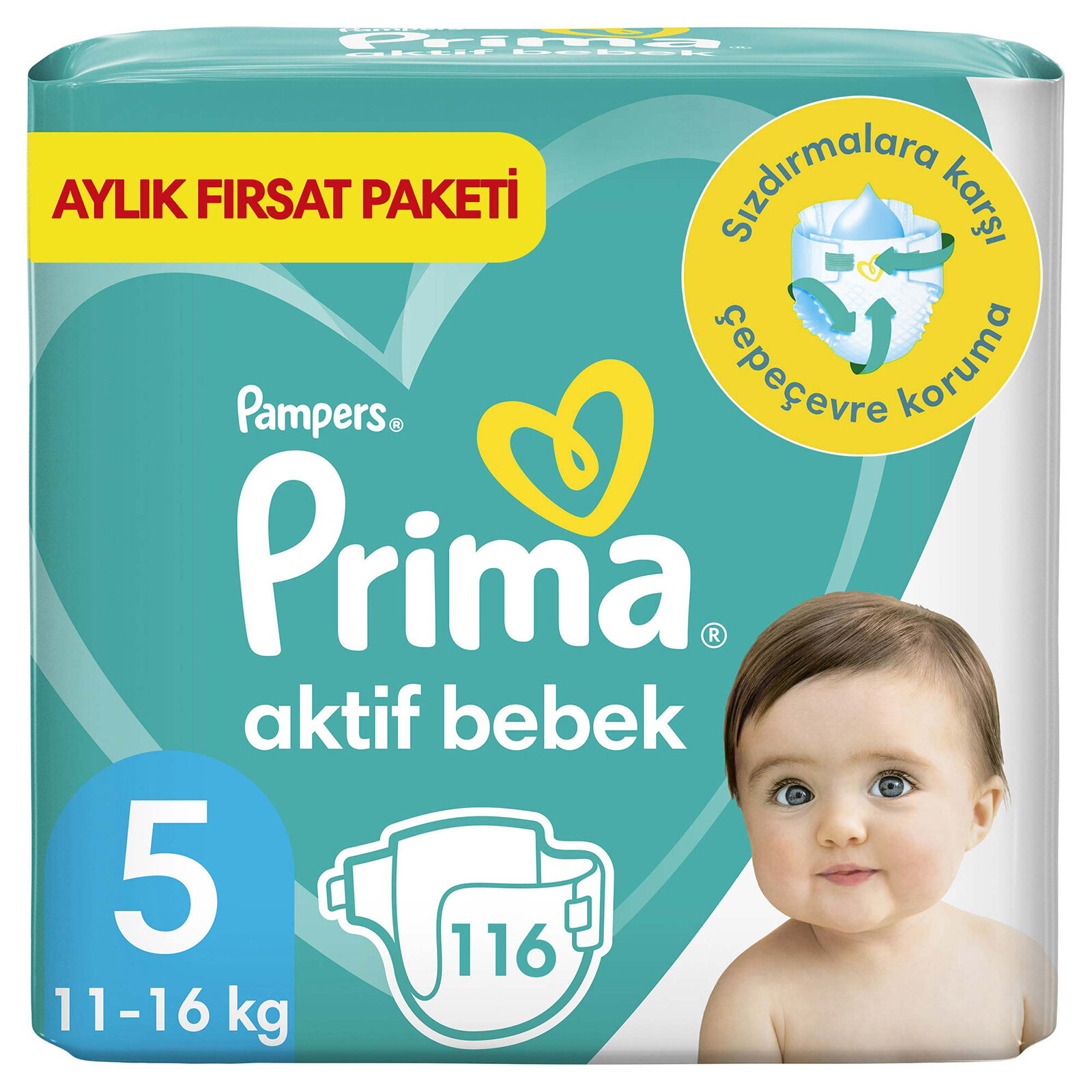 Bebek Bezi Aktif Bebek 5 Beden Junior Aylık Fırsat Paketi 11-16 kg 116 Adet