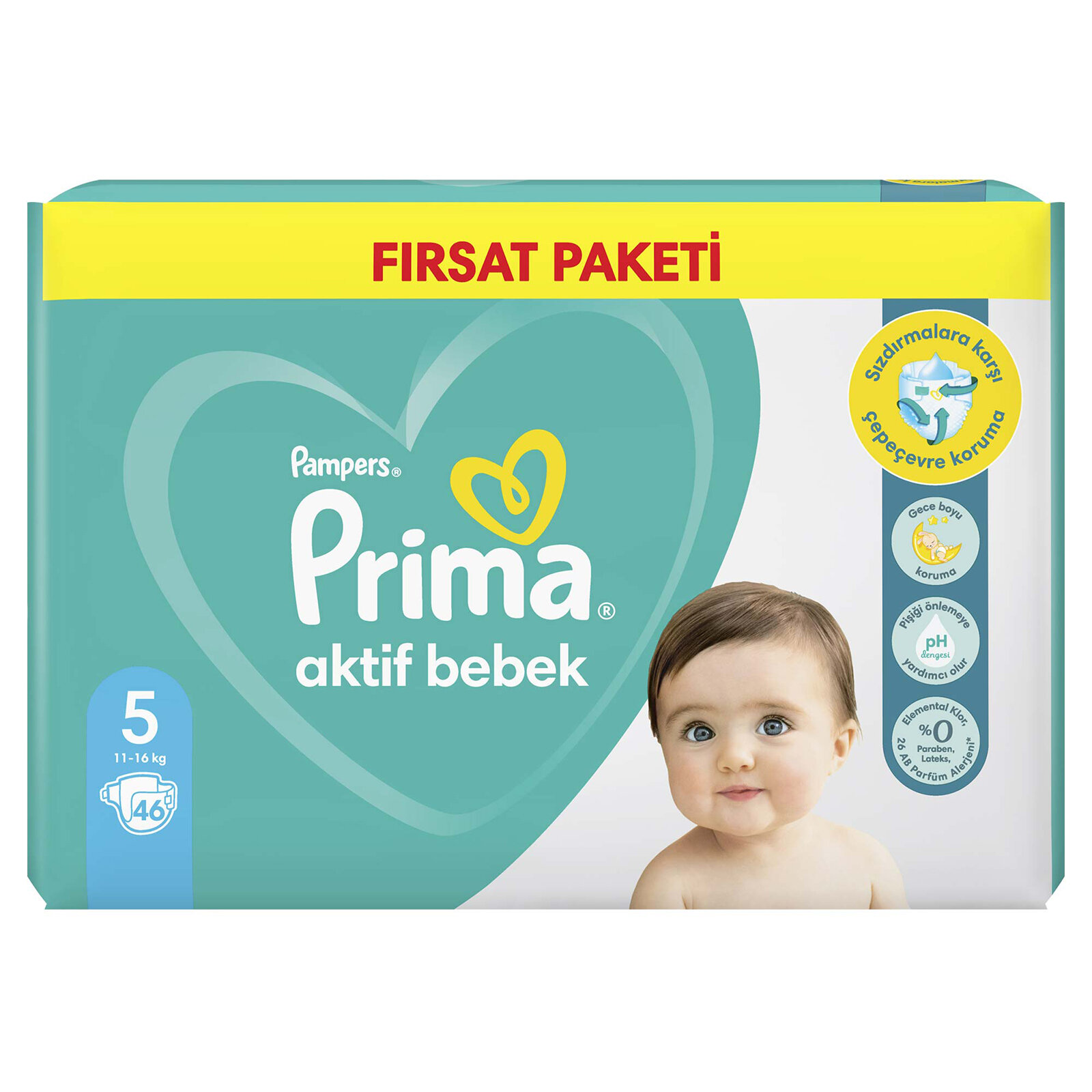 Bebek Bezi Aktif Bebek 5 Beden Junior Fırsat Paketi 11-16 kg 46 Adet