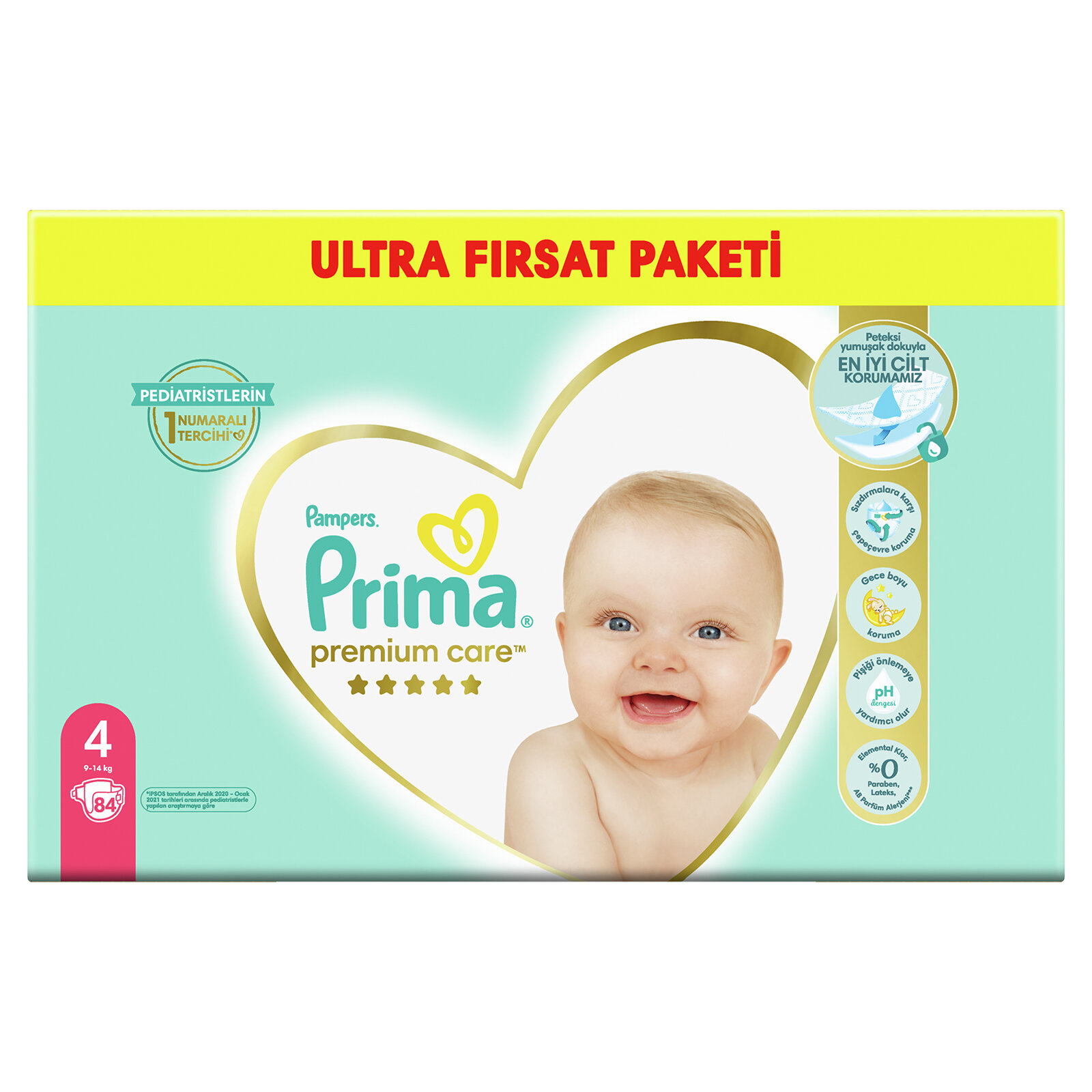 Bebek Bezi Premium Care 4 Beden Maxi Ultra Fırsat Paketi 9-14 kg 84 Adet