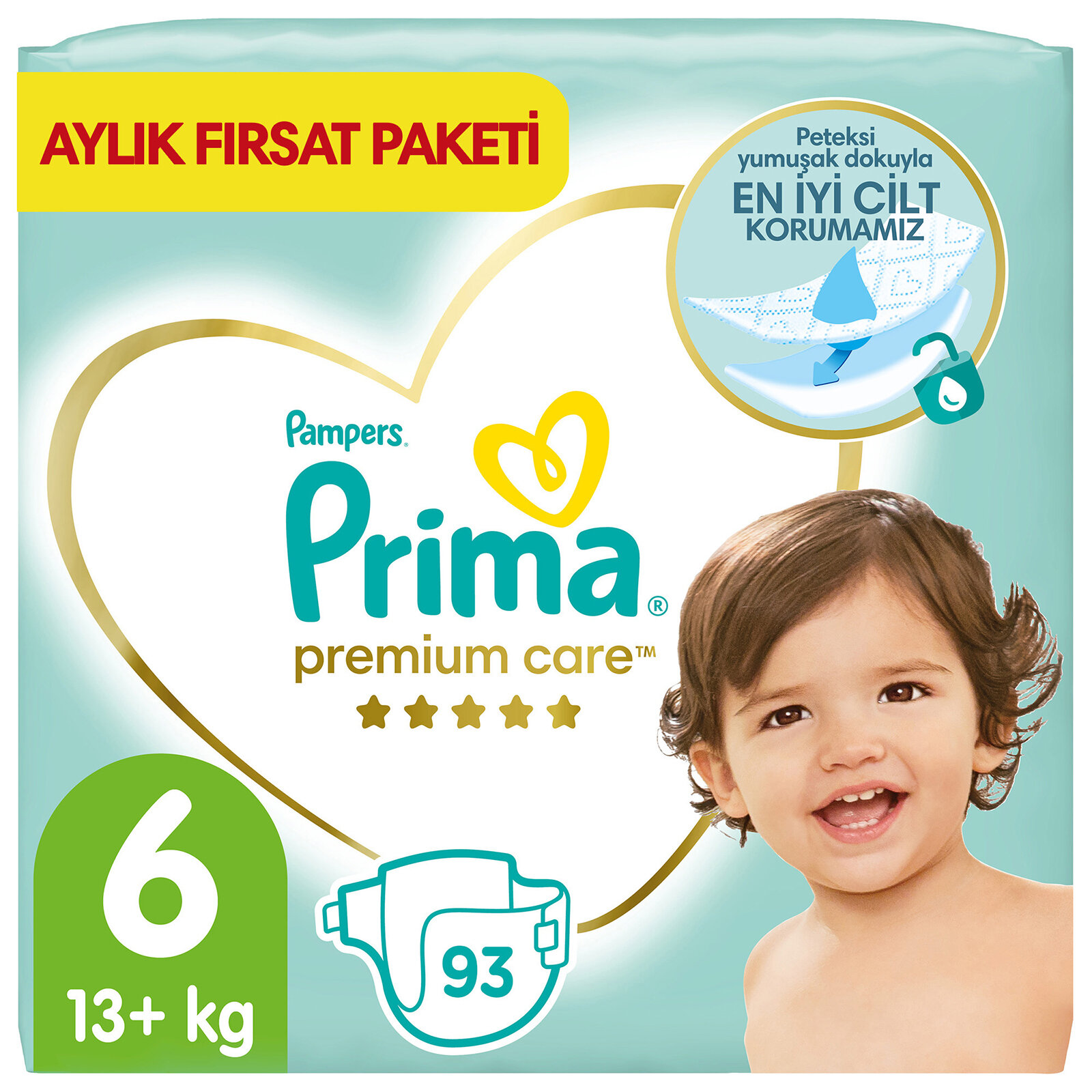 Bebek Bezi Premium Care 6 Beden Extra Large Aylık Fırsat Paketi 13+ kg 93 Adet