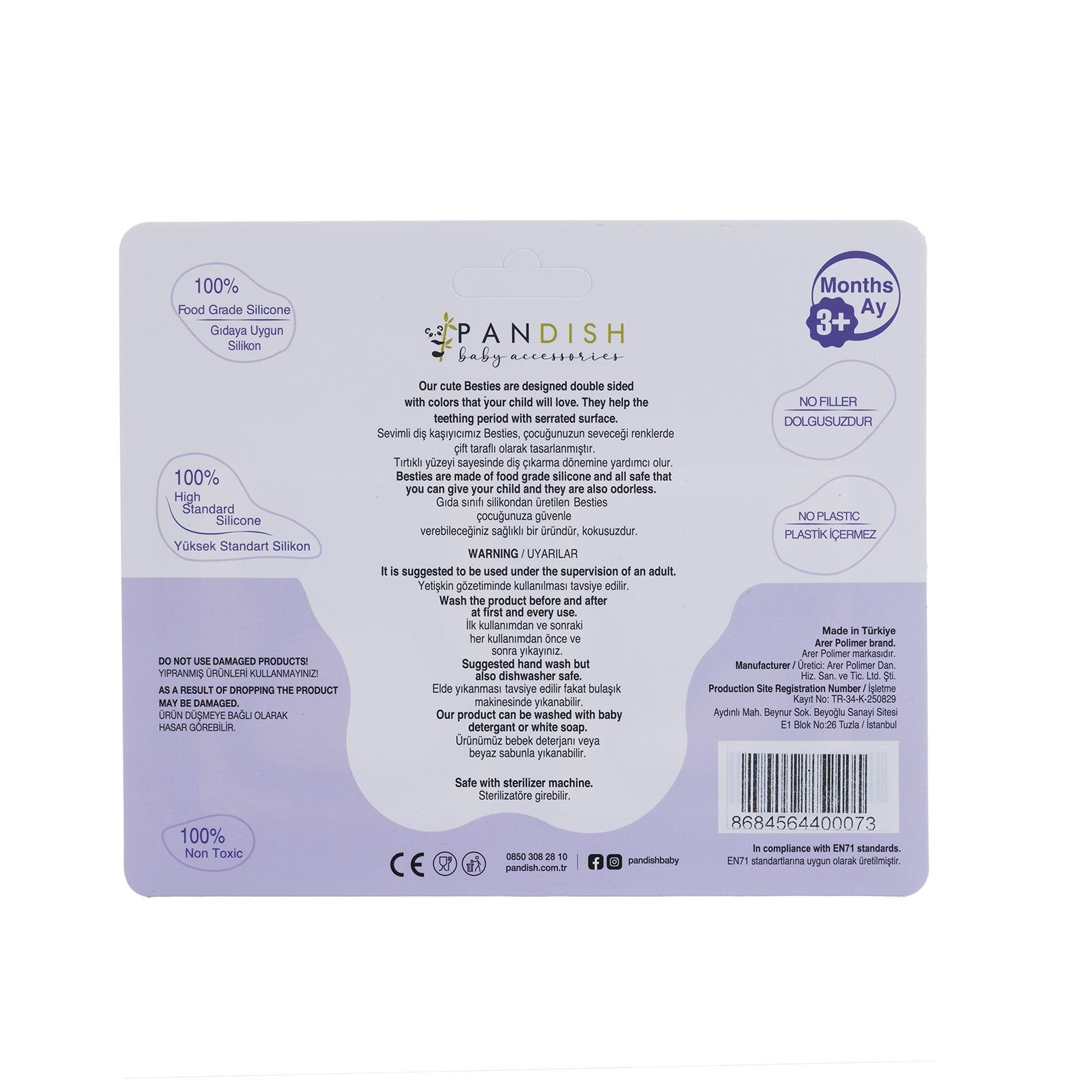 Besties Silikon Diş Kaşıyıcı Buz Mavisi Kedi & Yeşil Panda