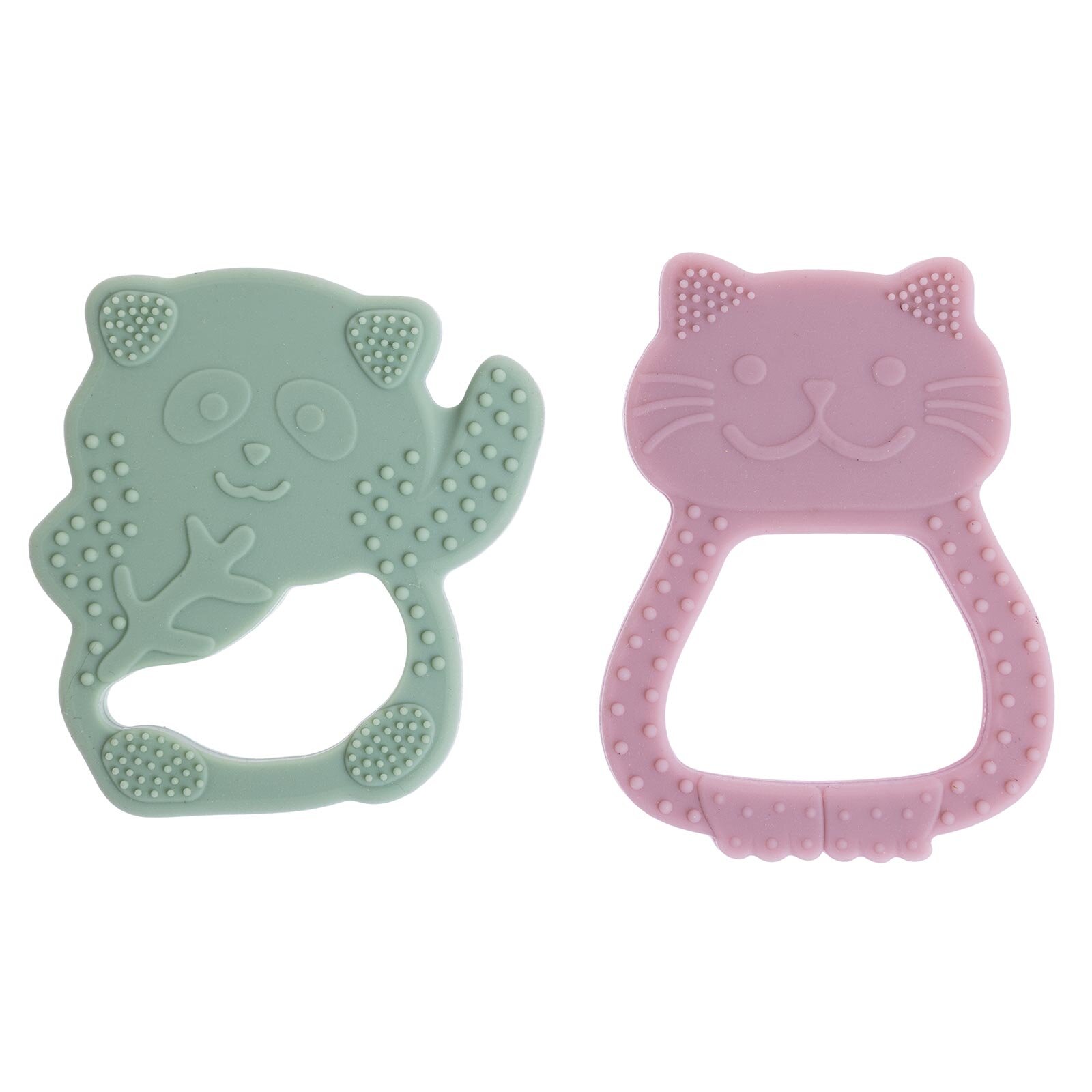 Besties Silikon Diş Kaşıyıcı Pembe Kedi & Yeşil Panda