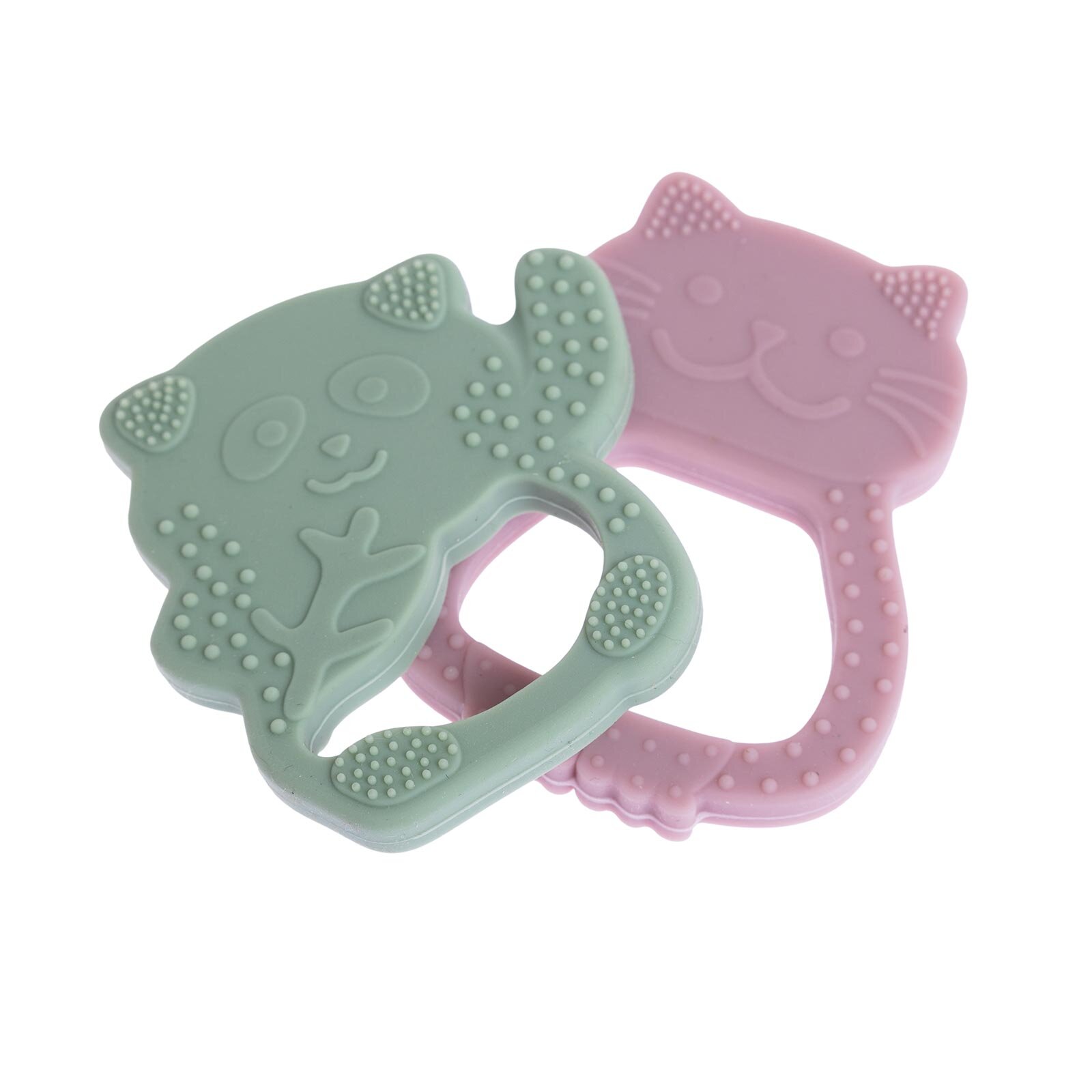 Besties Silikon Diş Kaşıyıcı Pembe Kedi & Yeşil Panda