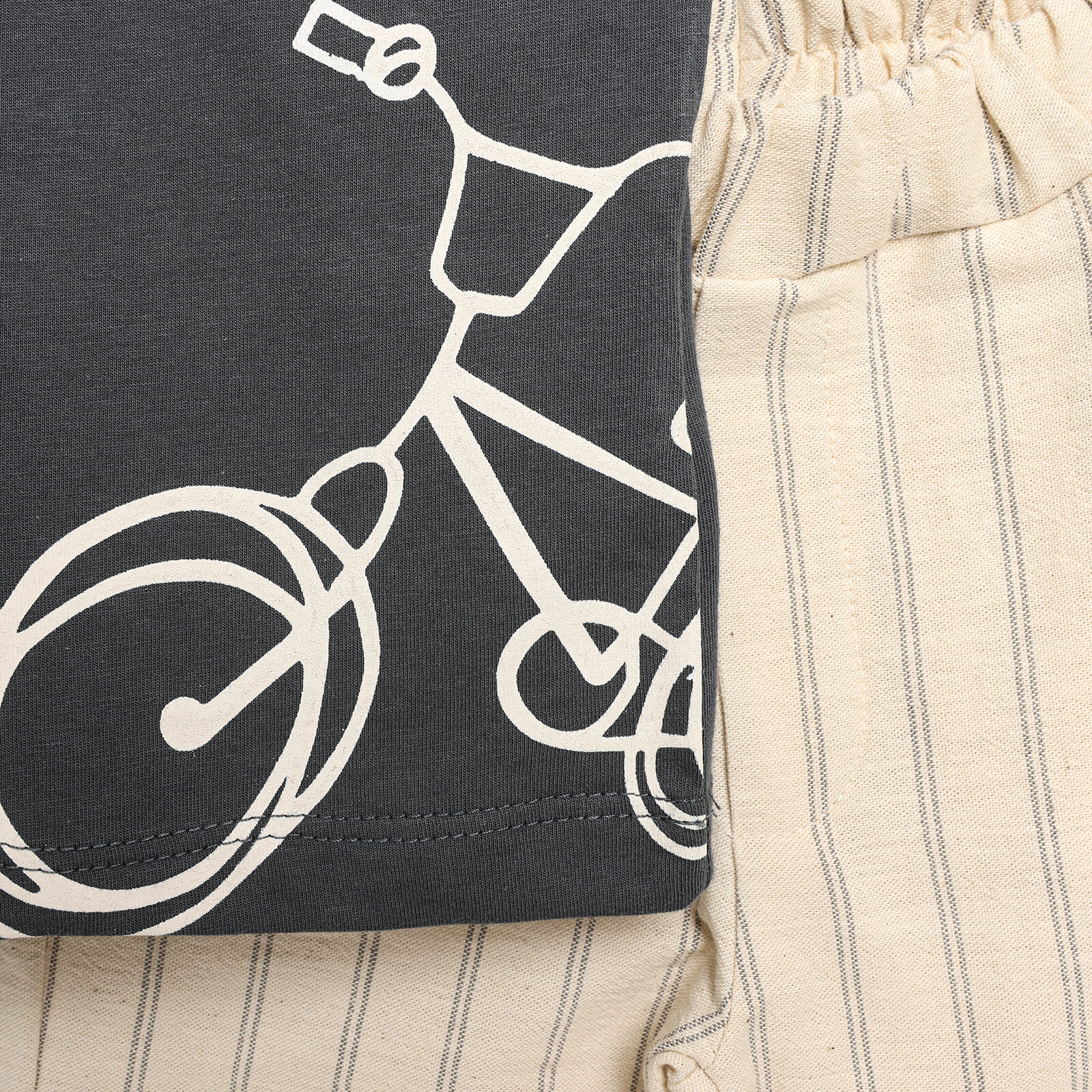 Bicycle Tshirt Çizgili Dokuma Pantolon Takım Erkek Bebek
