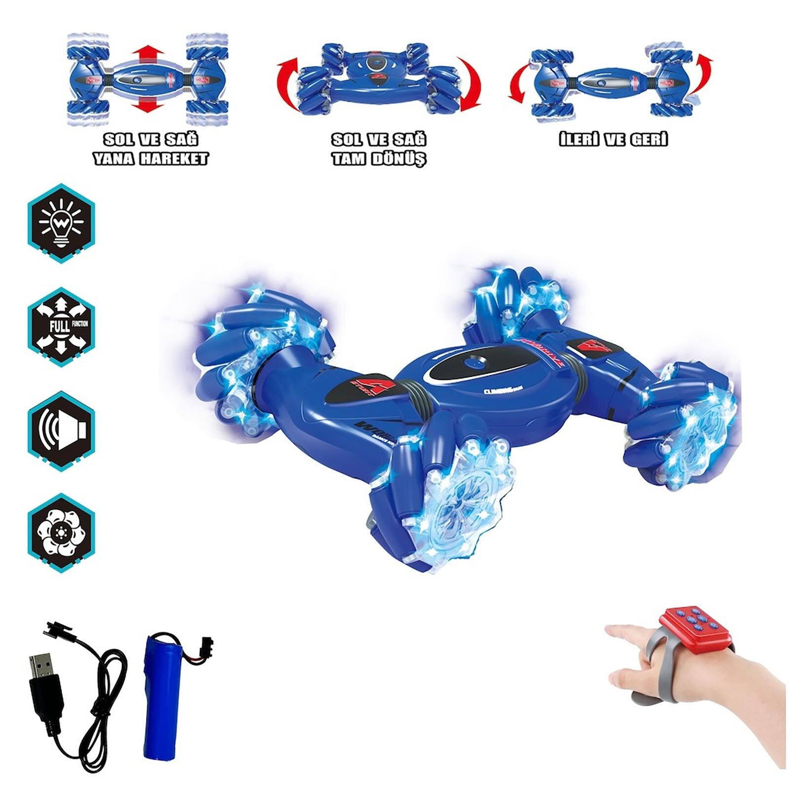 Bilekten Kontrollü 2.4G Işıklı ve Müzikli Araba