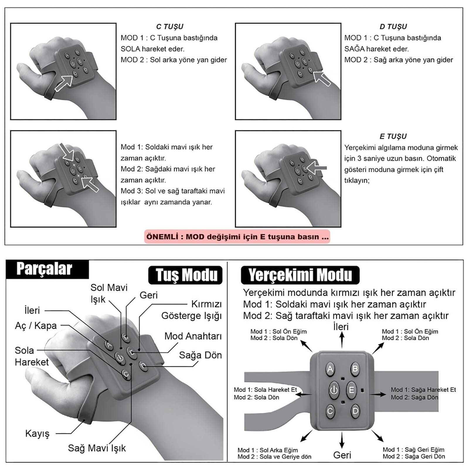 Bilekten Kontrollü 2.4G Işıklı ve Müzikli Araba