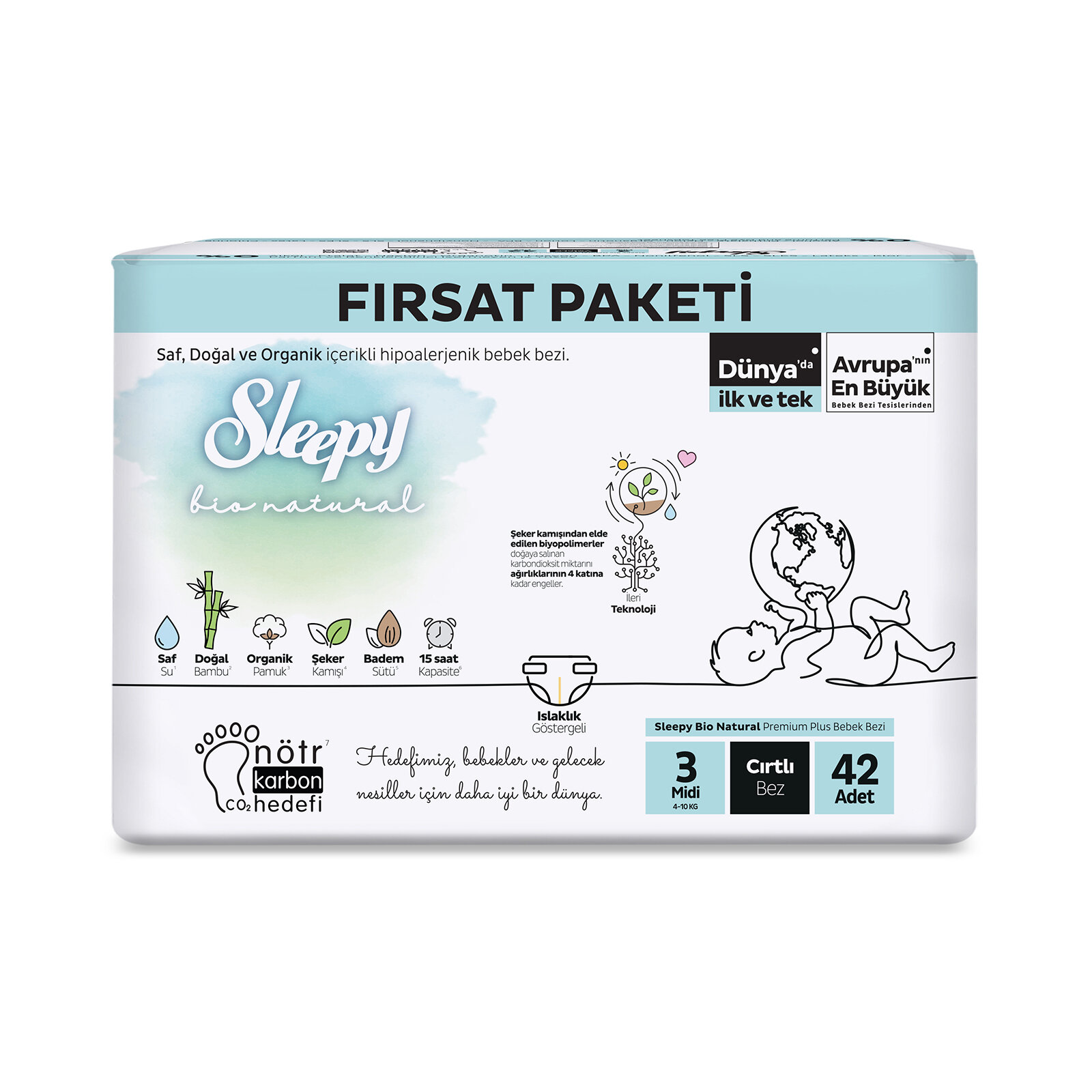 Bio Natural Bebek Bezi Fırsat Paketi 3 Beden 42 Adet Bio Natural Bebek Bezi Fırsat Paketi 3 Beden 42 Adet