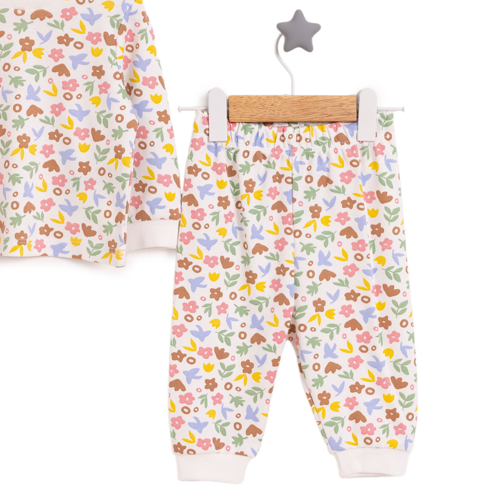 Bisiklet Yaka Çiçek Renkli Pijama Takımı Kız Bebek Bisiklet Yaka Çiçek Renkli Pijama Takımı Kız Bebek