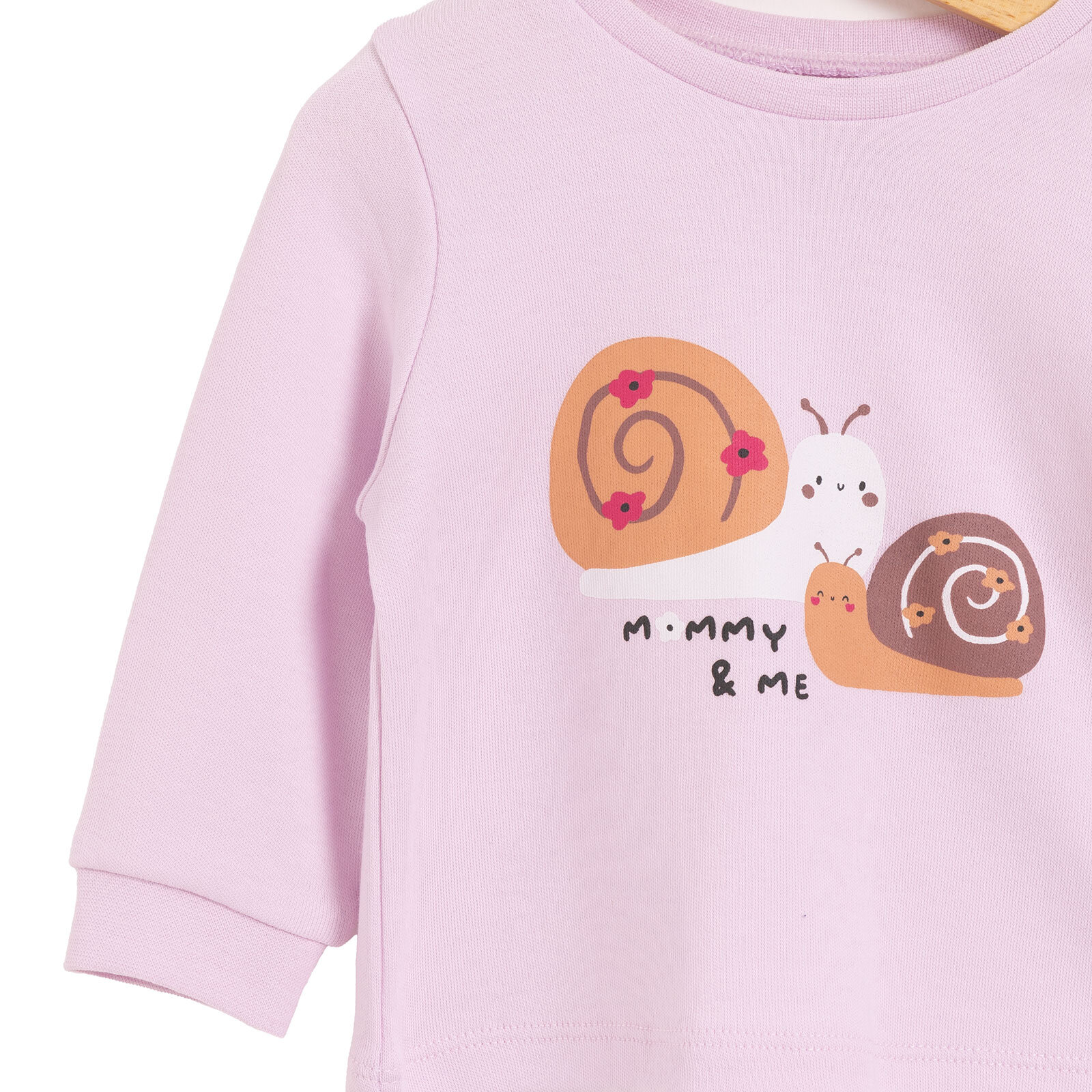 Kız Bebek Pijama Takım Salyangoz Desen Bisiklet Yaka Uzun Kol Lilla