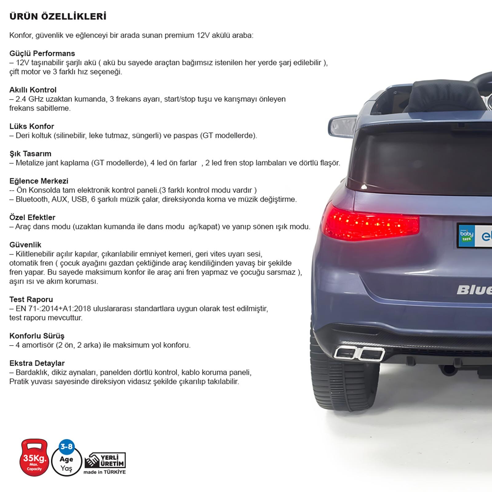 Blue Rover 12 Volt Uzaktan Kumandalı Akülü Araba