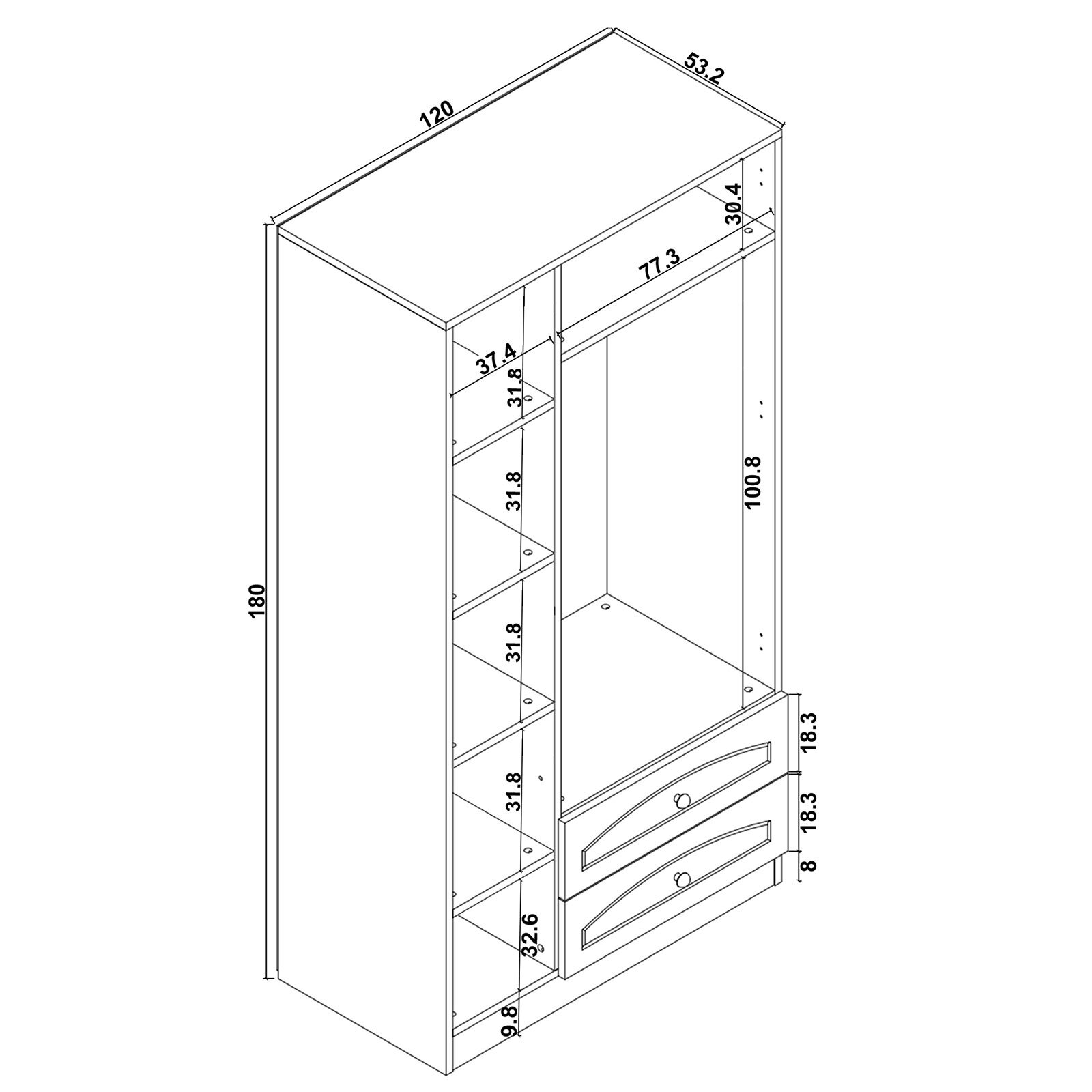 3 Kapılı ve 2 Çekmeceli Dolap Beyaz 3 Kapılı ve 2 Çekmeceli Dolap Beyaz