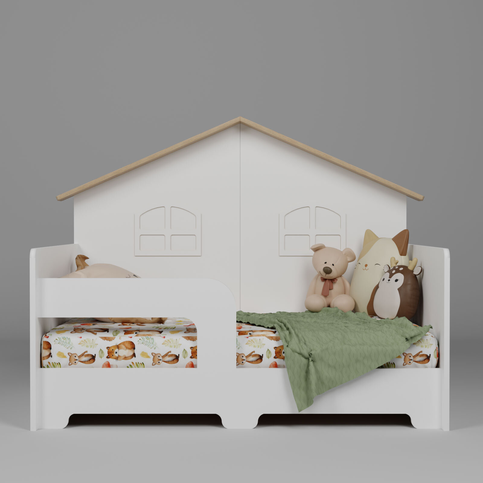 Montessori Arkası Çatılı Karyola 80x130 cm Beyaz