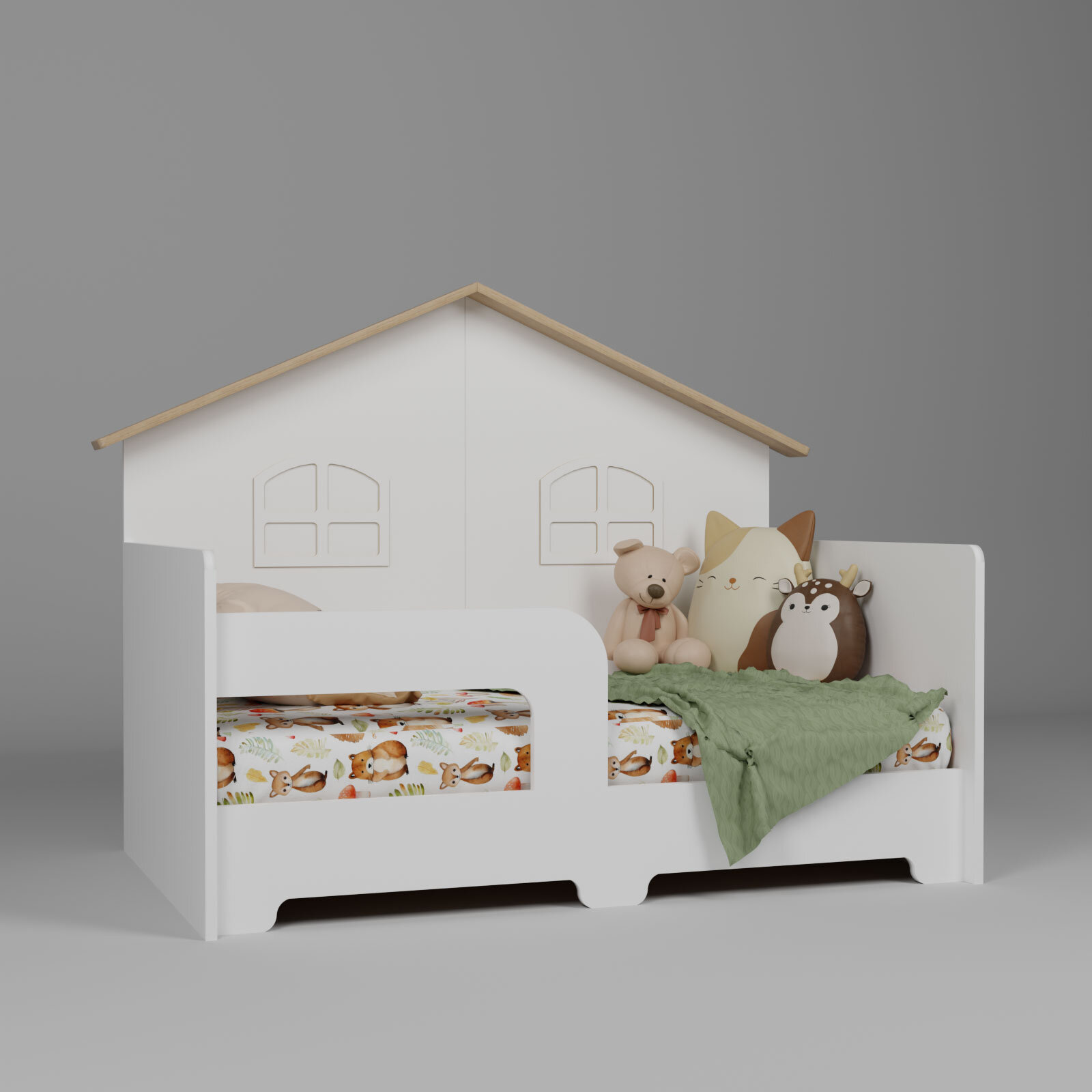 Montessori Arkası Çatılı Karyola 80x130 cm Beyaz