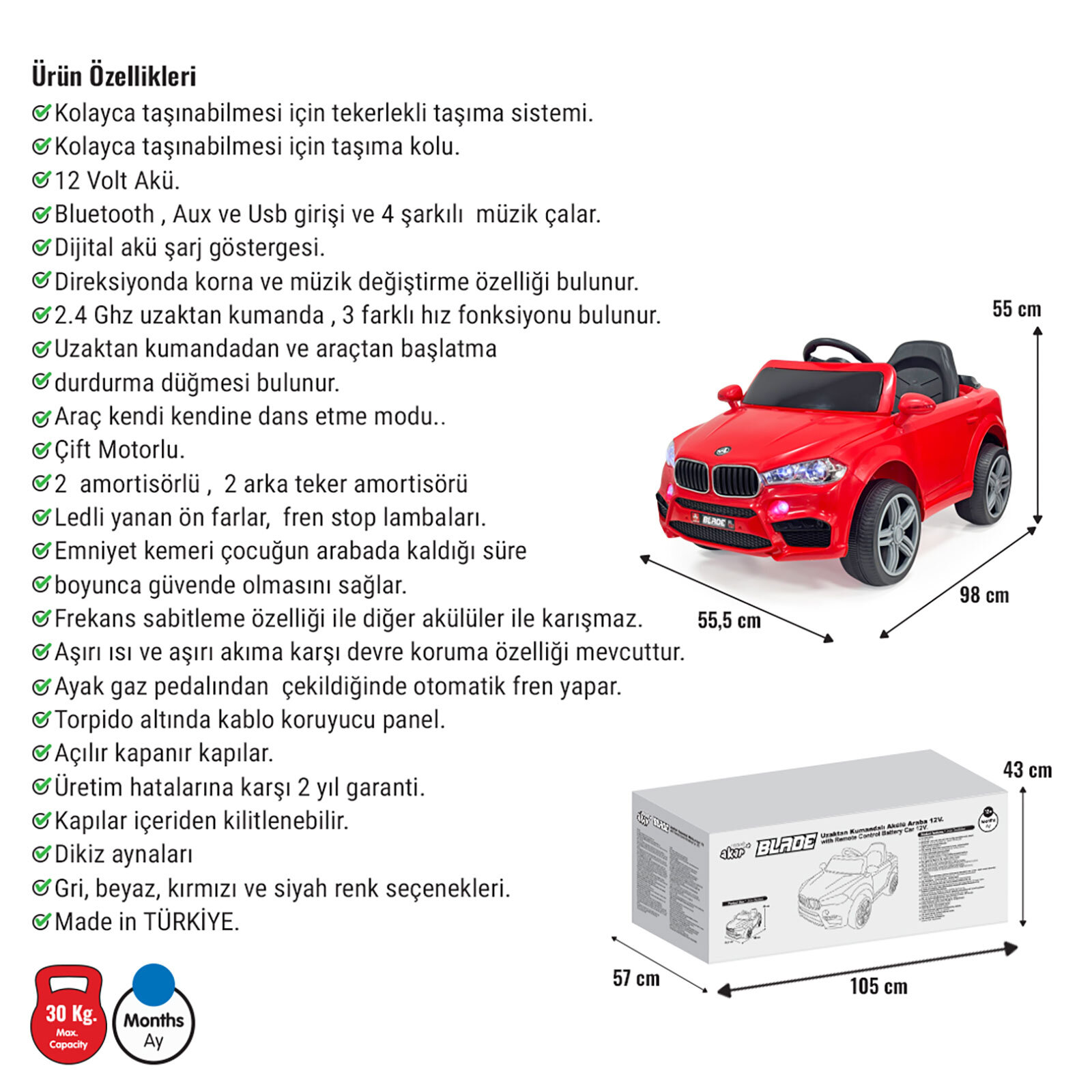 Blade Akülü Araba Uzaktan Kumandalı 4X2 - 12 Volt