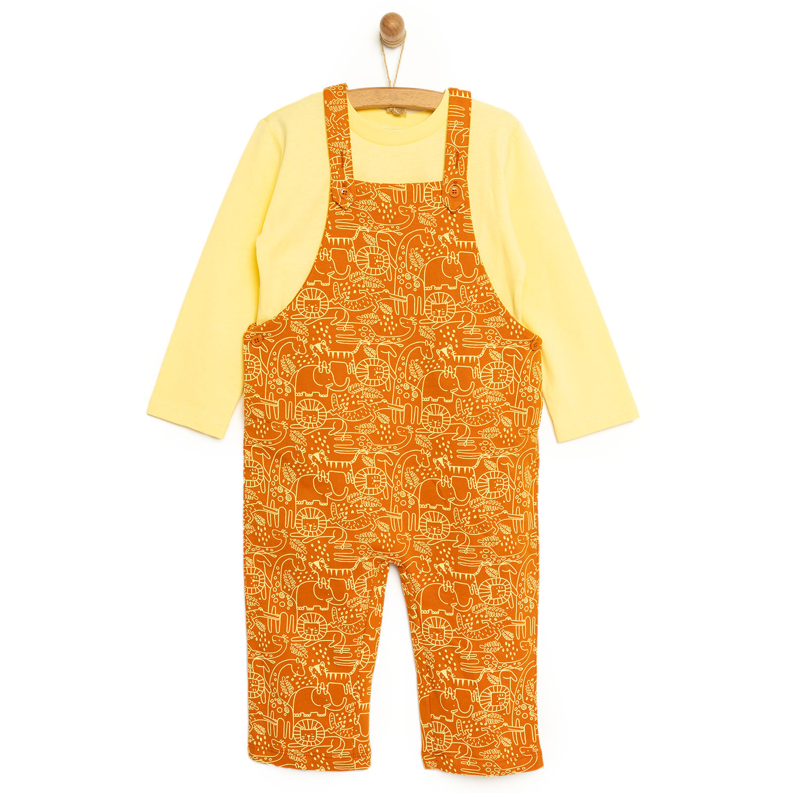 Basic Hayvan Desenli Salopet-Tshirt 2li Takım Unisex