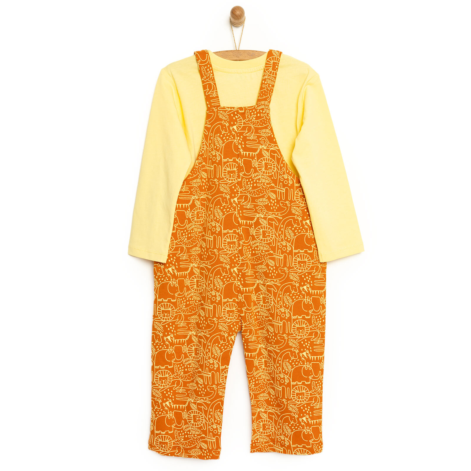 Basic Hayvan Desenli Salopet-Tshirt 2li Takım Unisex