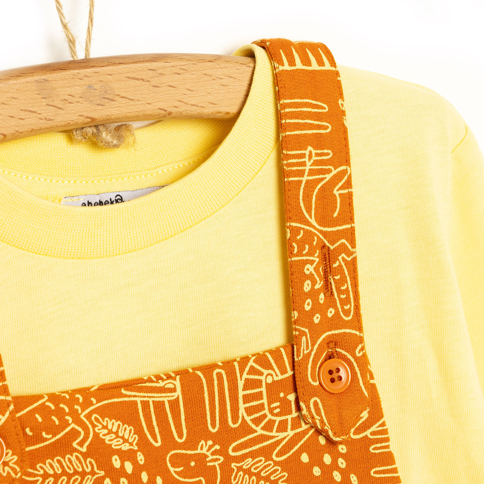 Basic Hayvan Desenli Salopet-Tshirt 2li Takım Unisex