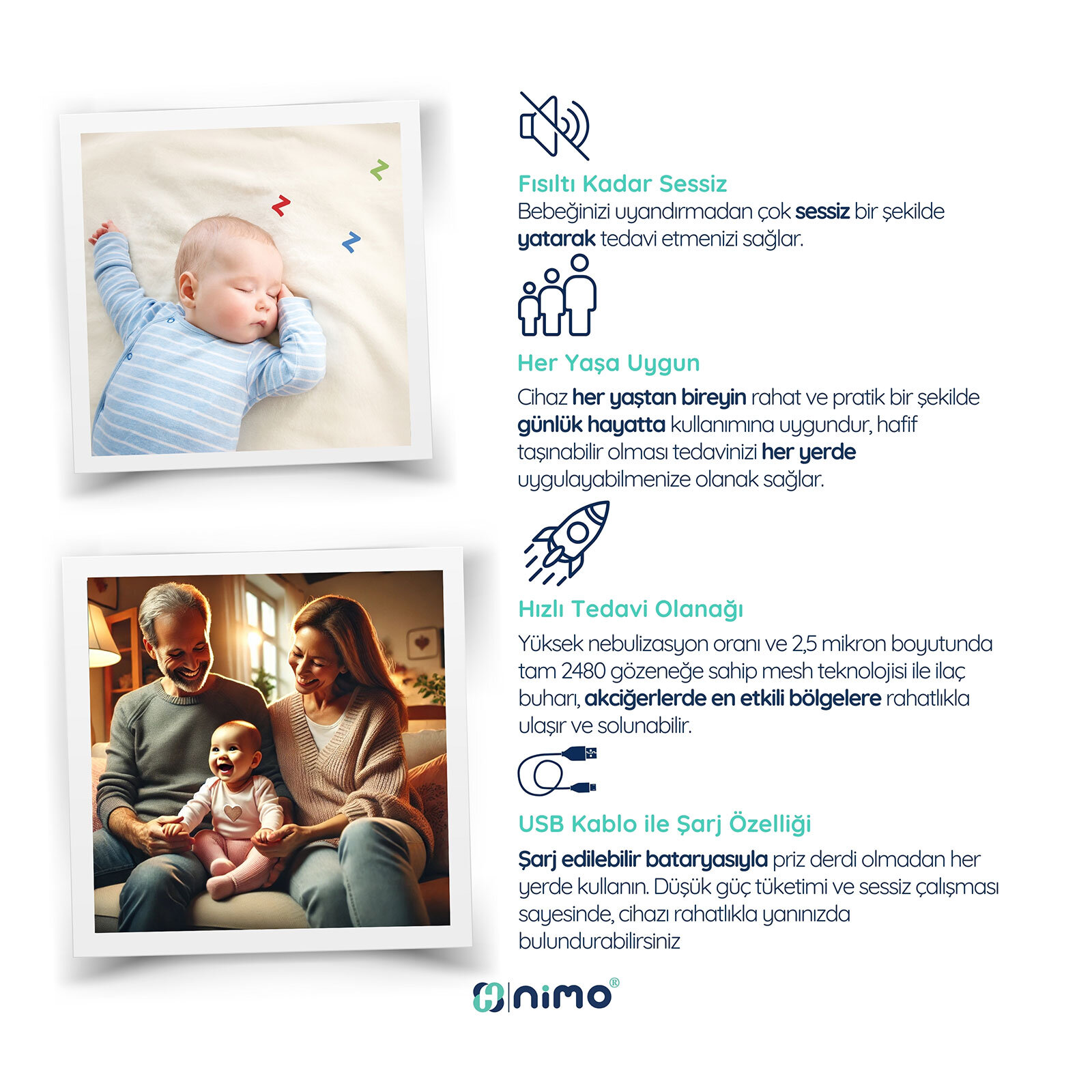 Nimo Taşınabilir Mesh Nebulizatör Nimo Taşınabilir Mesh Nebulizatör