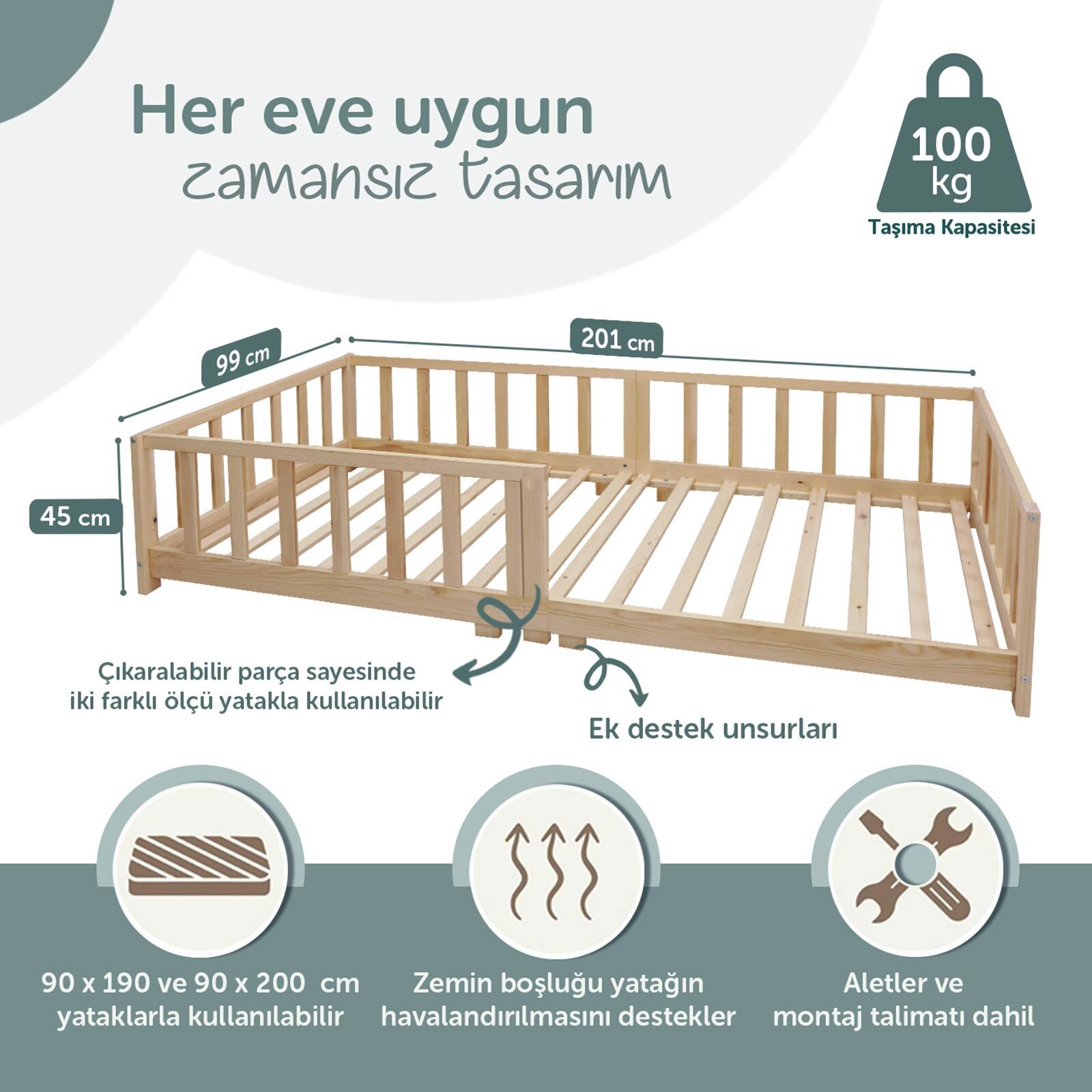 Montessori Çatısız Karyola 90x190 cm