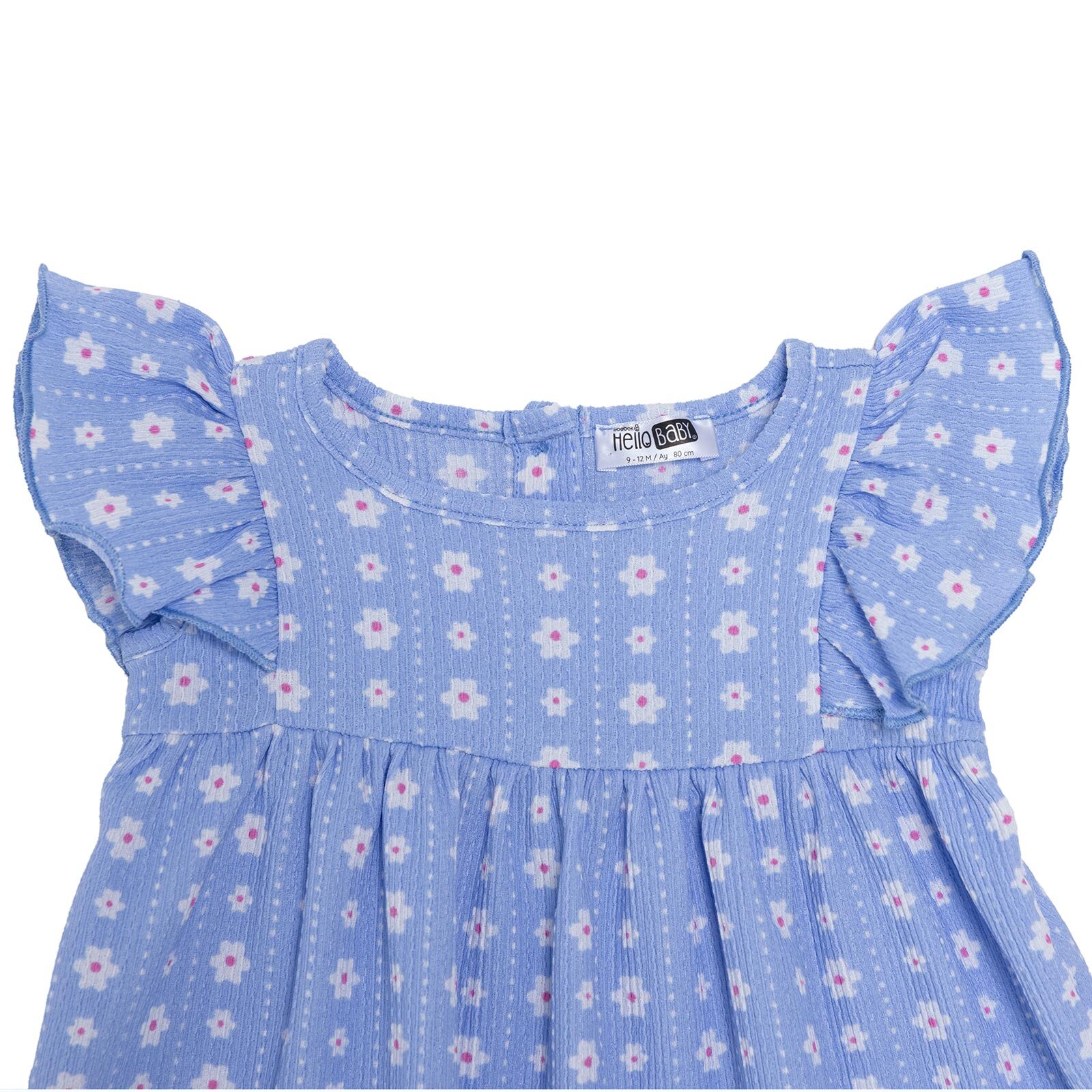 Kız Bebek Cherry Elbise Modelli Yaka Kısa Kol Reçme Paça