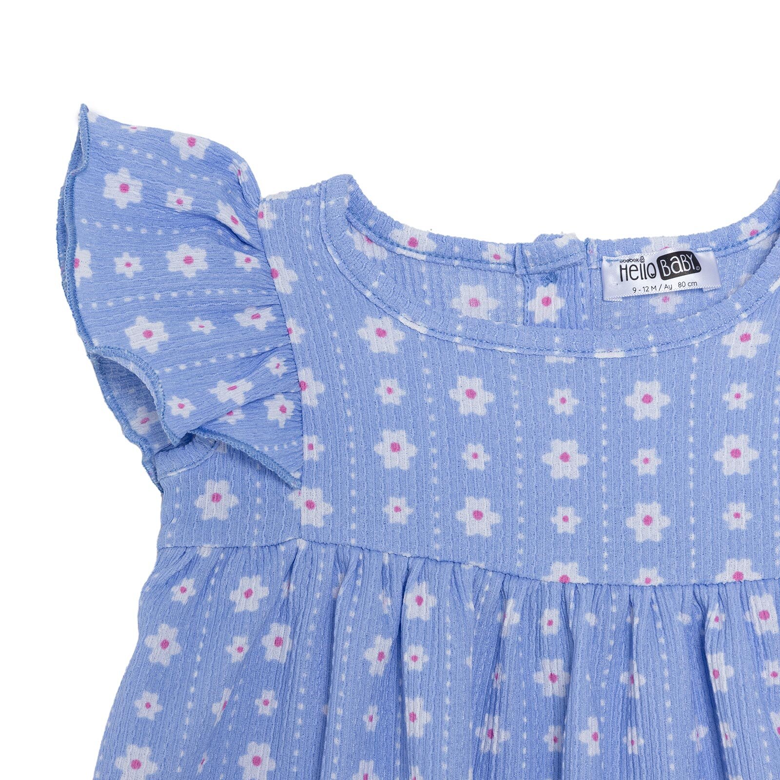 Kız Bebek Cherry Elbise Modelli Yaka Kısa Kol Reçme Paça