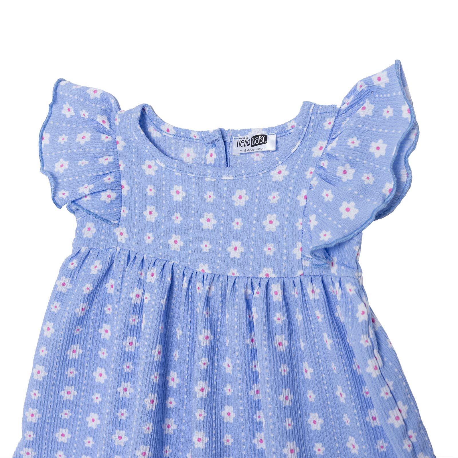 Kız Bebek Cherry Elbise Modelli Yaka Kısa Kol Reçme Paça