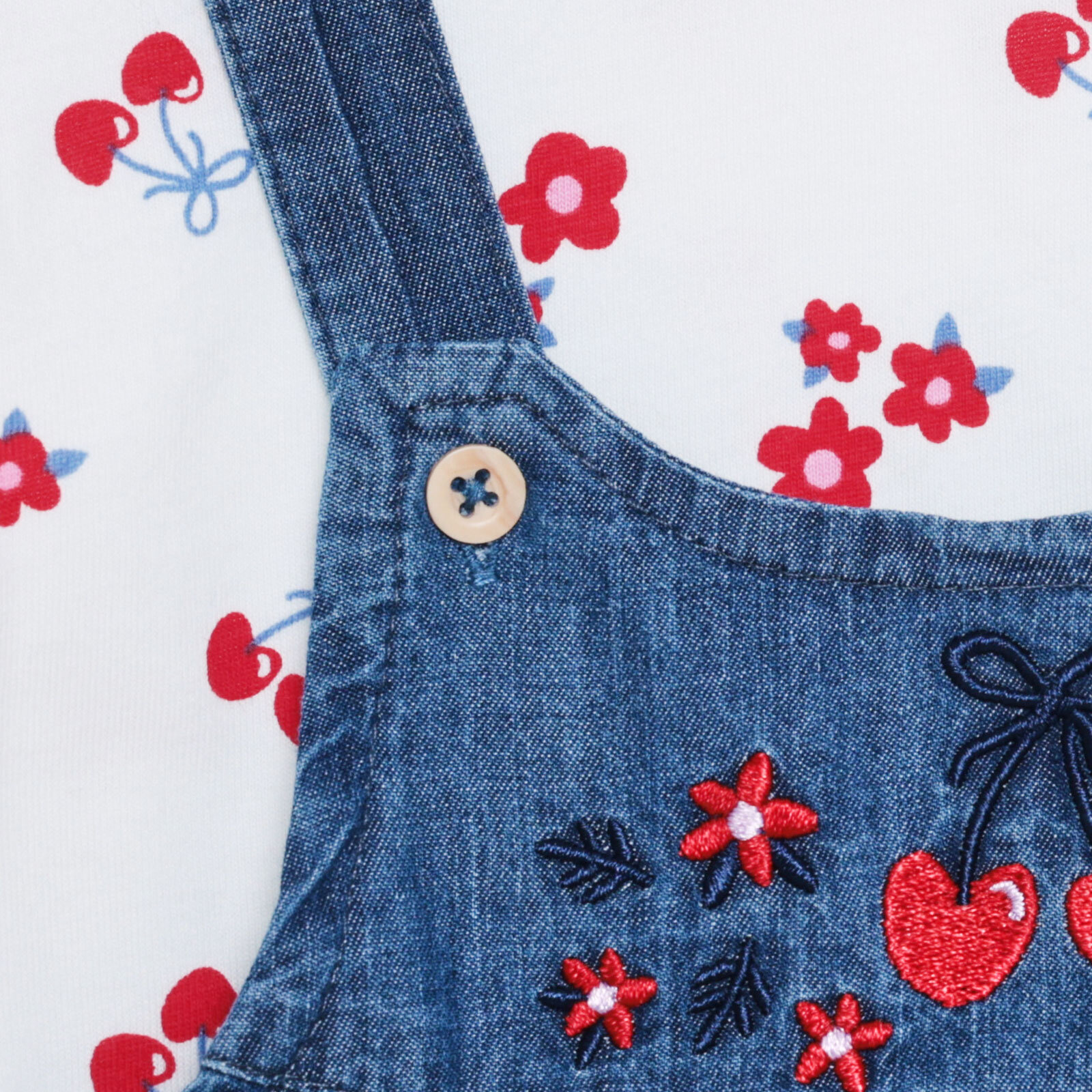 Kız Bebek Cherry Salopet-Tshirt Bisiklet Yaka Kısa Kol Reçme Paça