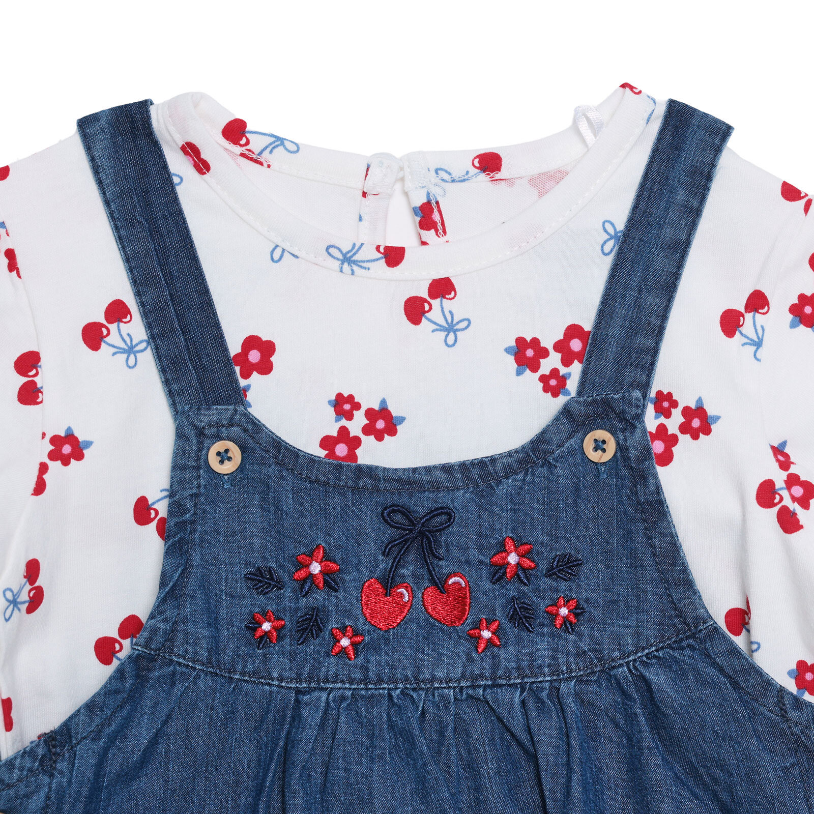 Kız Bebek Cherry Salopet-Tshirt Bisiklet Yaka Kısa Kol Reçme Paça
