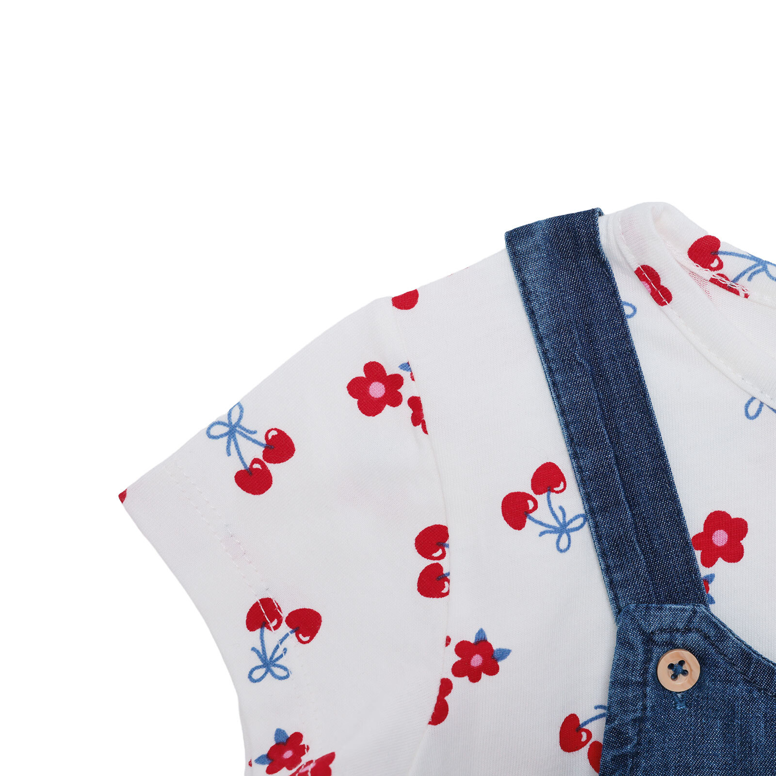 Kız Bebek Cherry Salopet-Tshirt Bisiklet Yaka Kısa Kol Reçme Paça