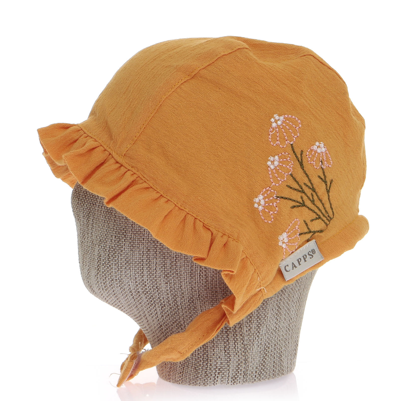 Çiçek İşlemeli Kız Bebek Yenidoğan Şapka