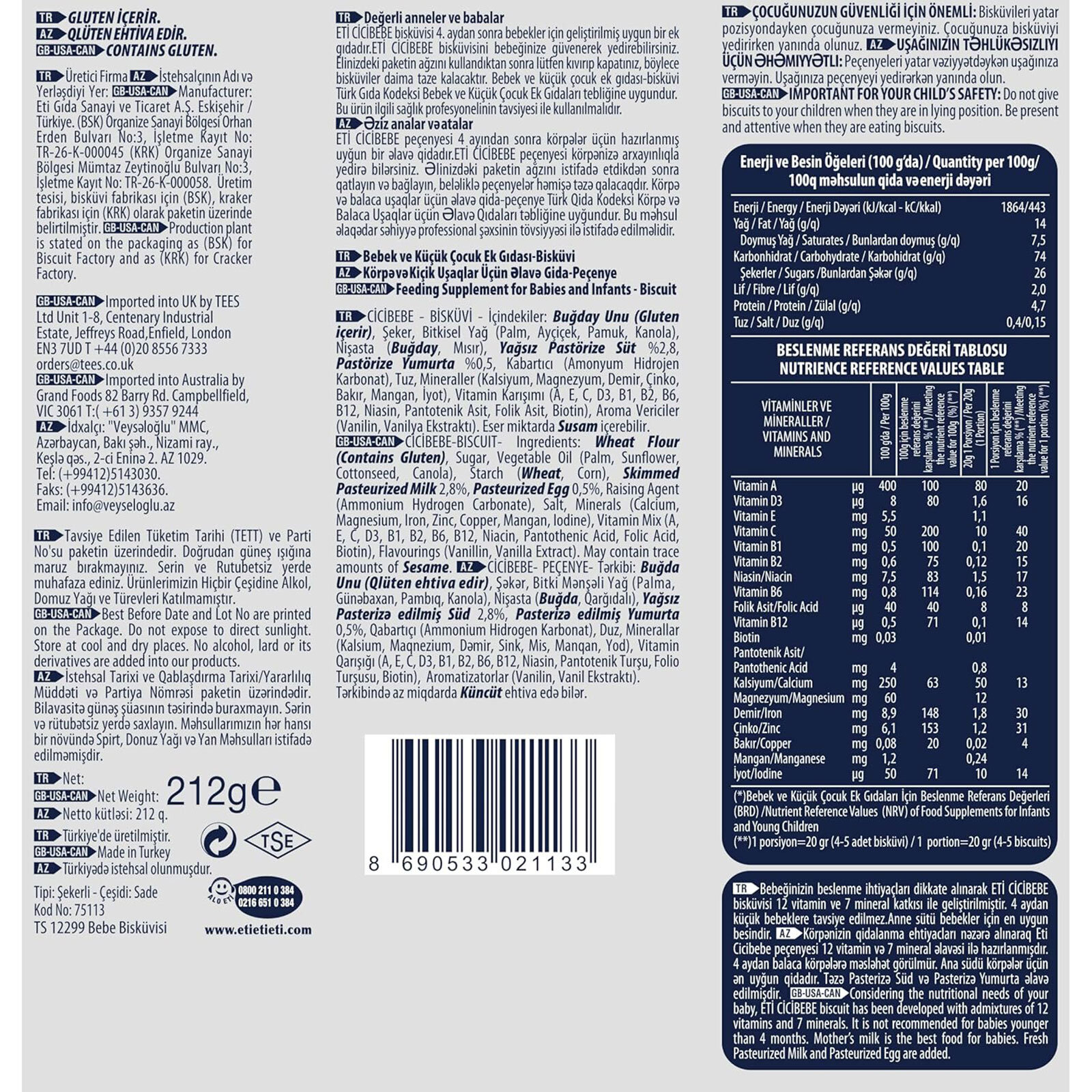 Cicibebe Bebek Bisküvisi 212 gr Cicibebe Bebek Bisküvisi 212 gr