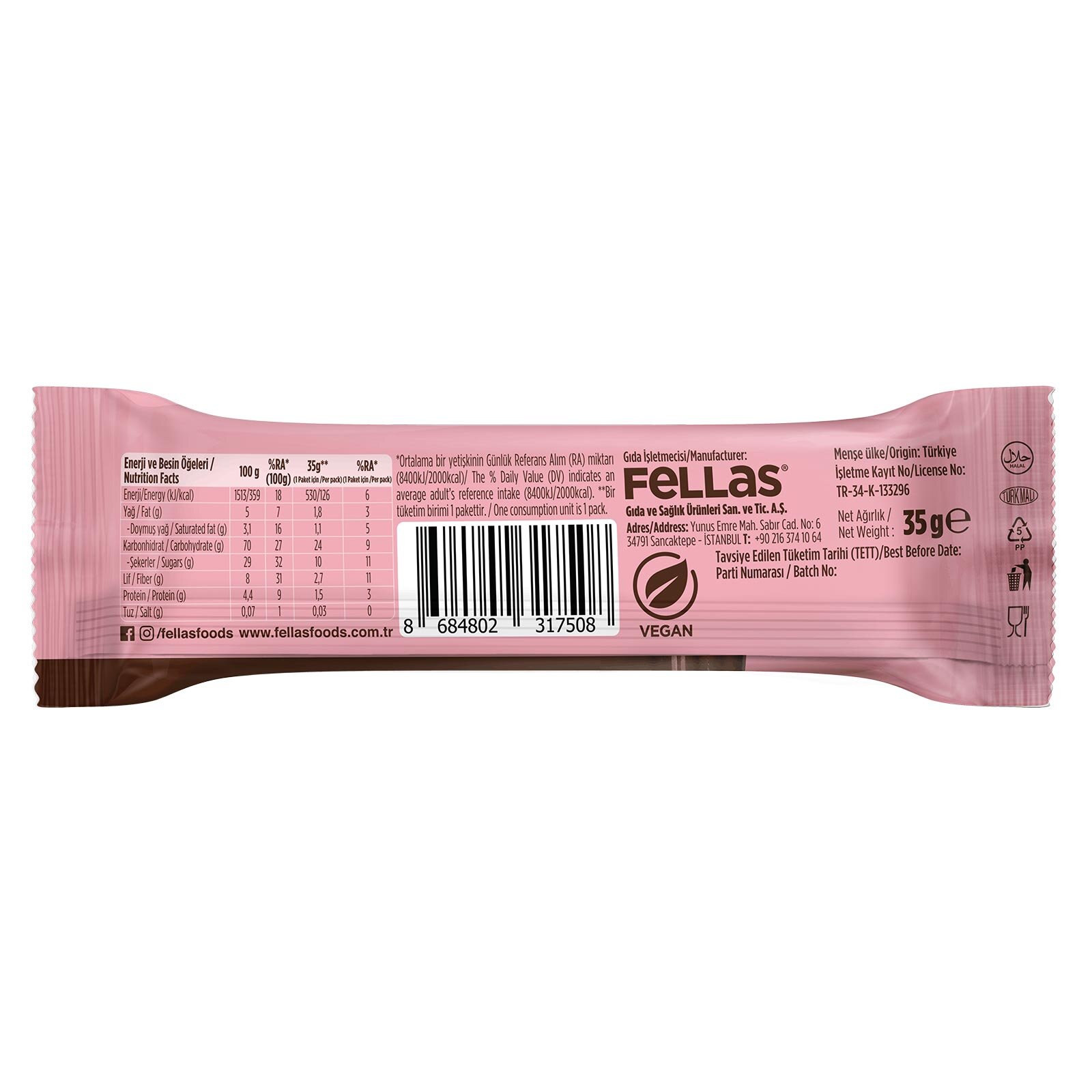Çikolata Kaplı Meyve Bar - Çilekli 35g