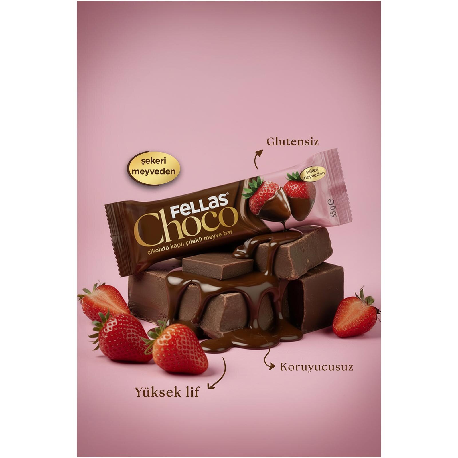 Çikolata Kaplı Meyve Bar - Çilekli 35g