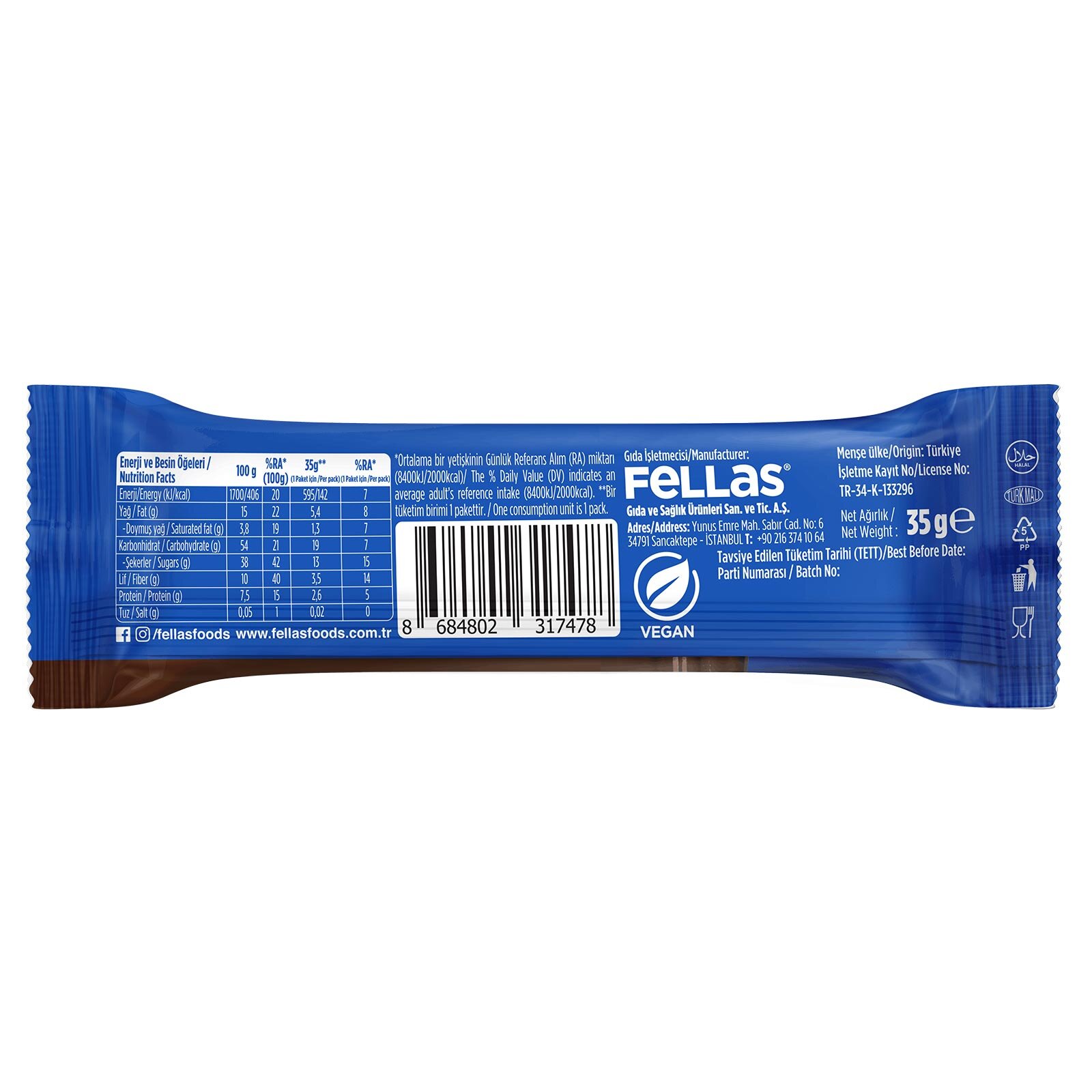 Çikolata Kaplı Meyve Bar - Fındıklı 35g