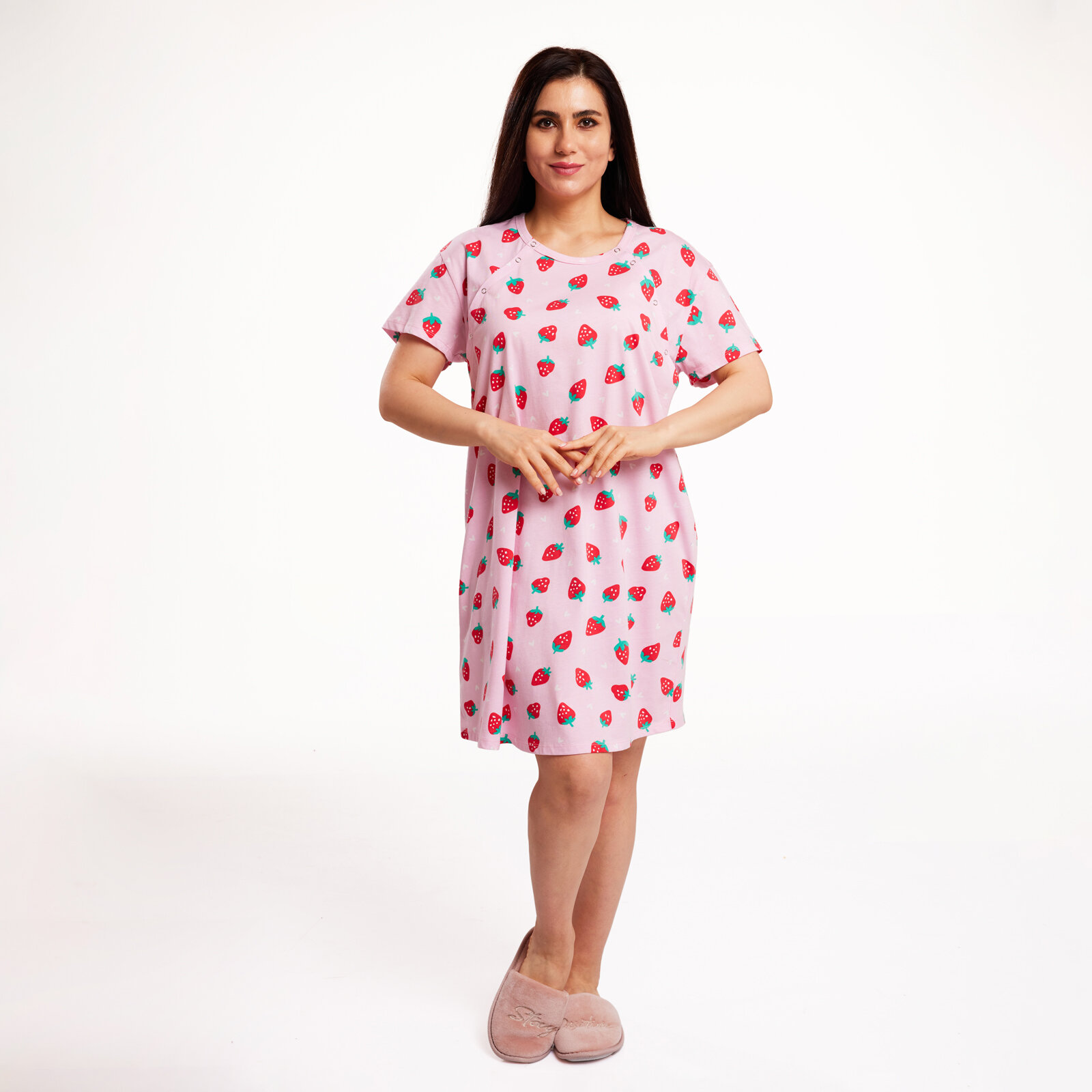 Çilek Desenli  Gecelik Anne Giyim