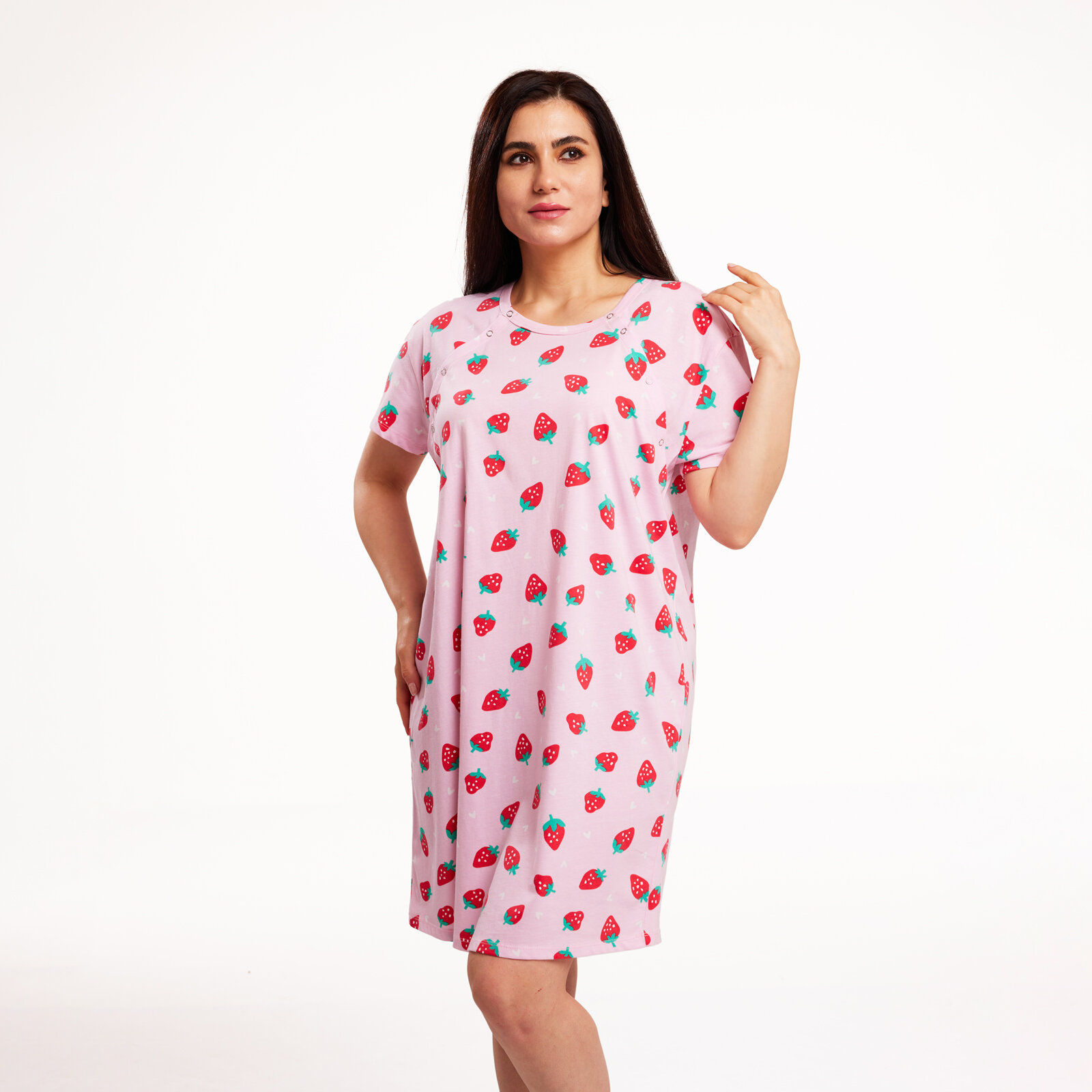 Çilek Desenli  Gecelik Anne Giyim