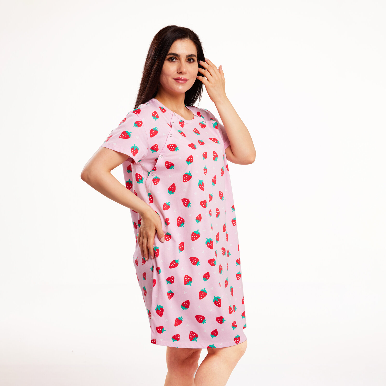 Çilek Desenli  Gecelik Anne Giyim