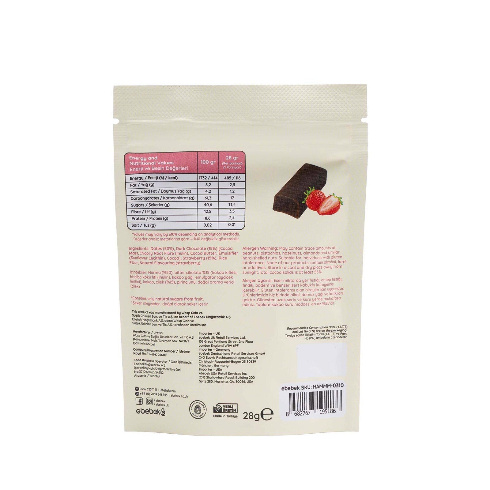 Çilekli Çikolata Kaplamalı Meyve Stick 30 gr