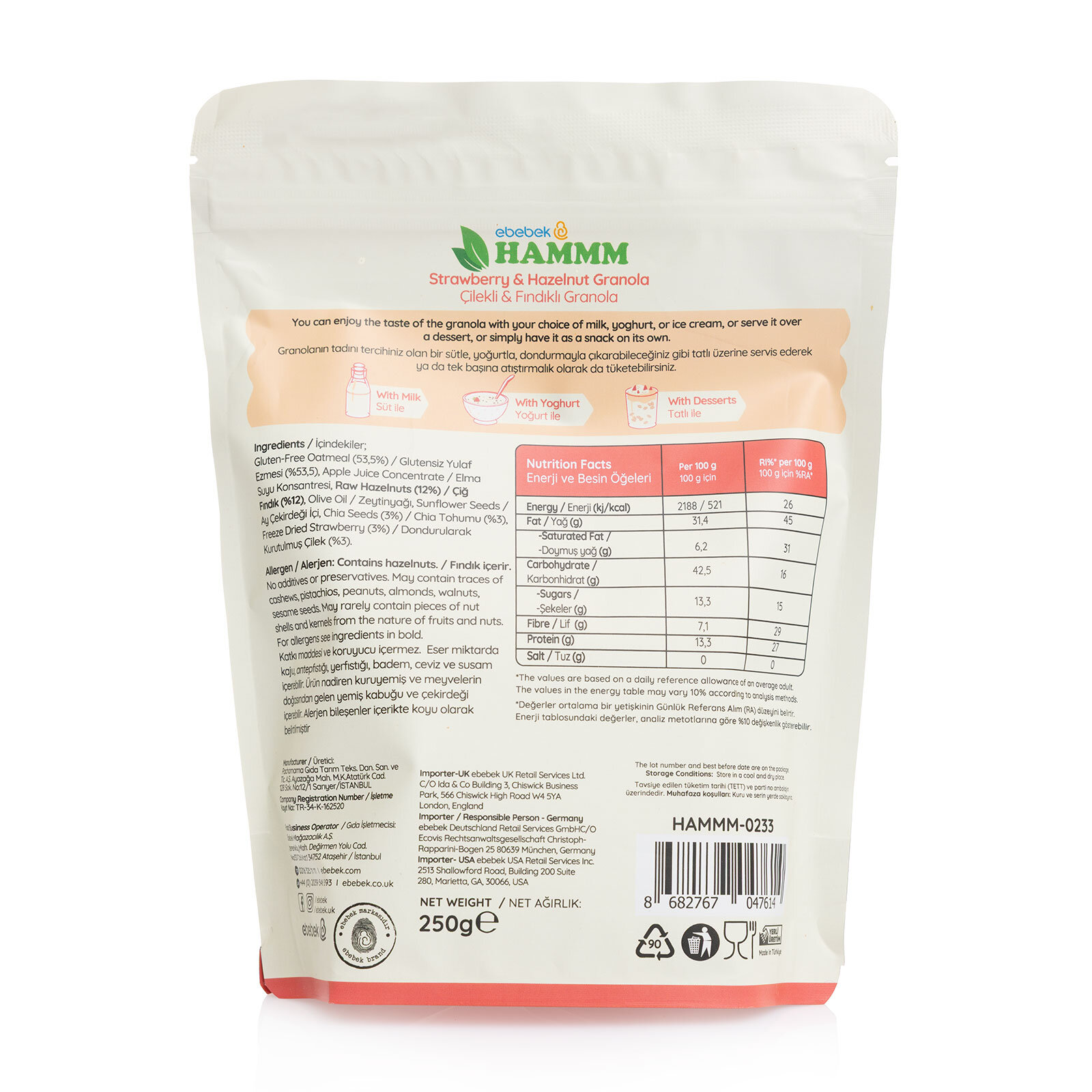 Çilekli ve Fındıklı Granola 250gr. Çilekli ve Fındıklı Granola 250gr.