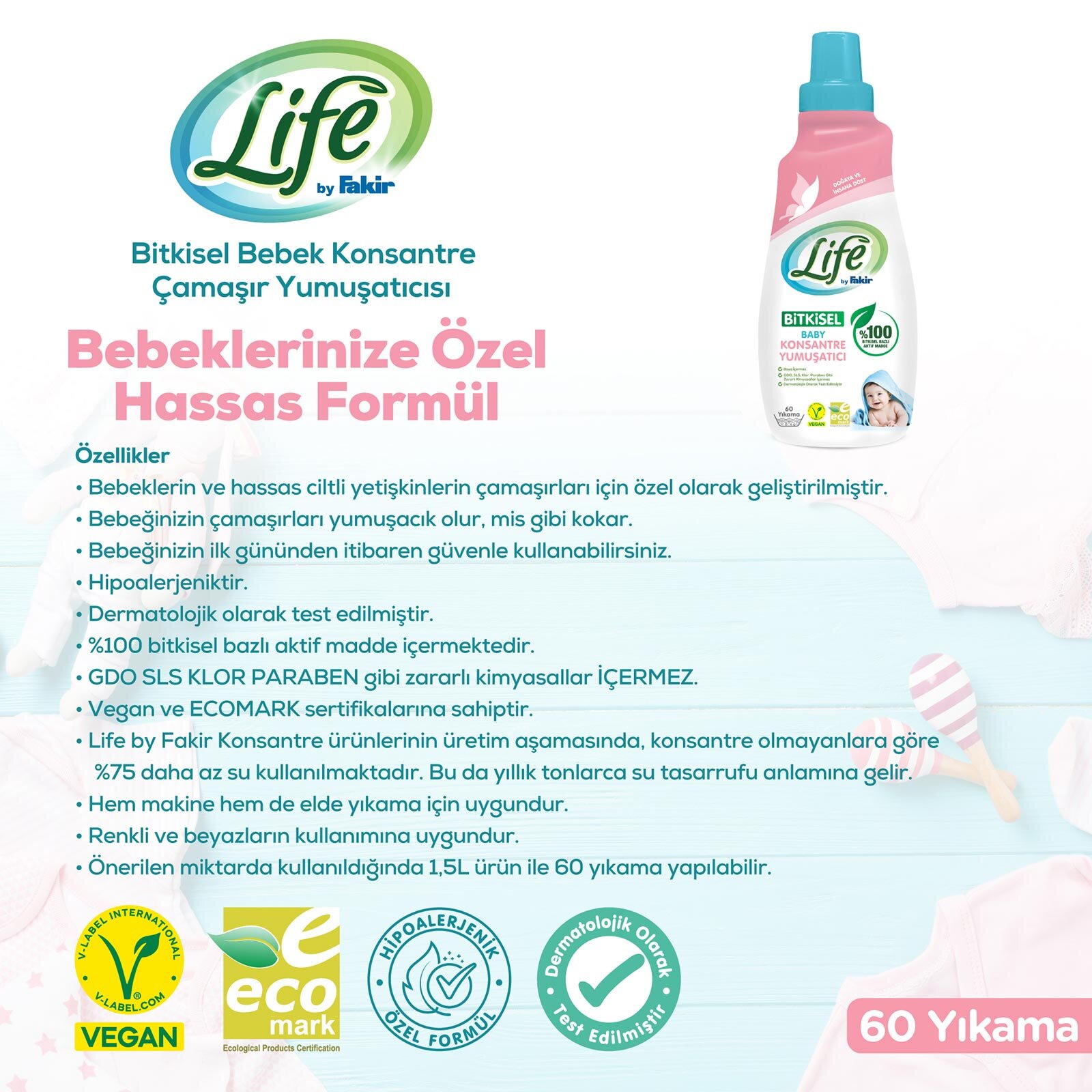 Life by Fakir Baby %100 Bitkisel Konsantre Yumuşatıcı 1500 ml (60 yıkama)
