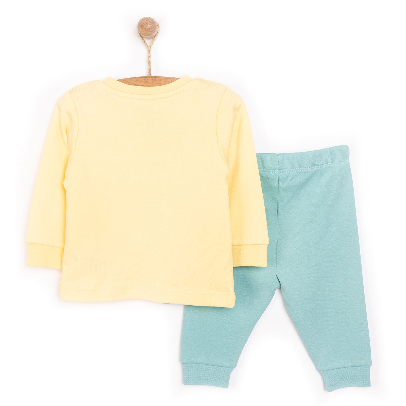 Erkek Bebek Pijama Takım Kaşkorse Dinazor Baskılı Bisiklet Yaka Uzun Kol Sarı