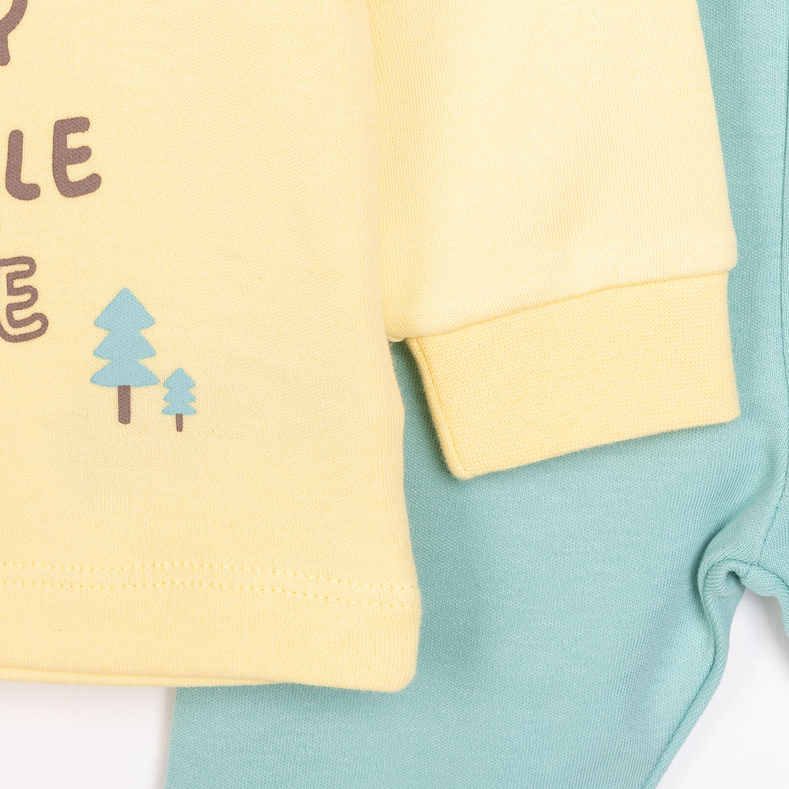 Erkek Bebek Pijama Takım Kaşkorse Dinazor Baskılı Bisiklet Yaka Uzun Kol Sarı