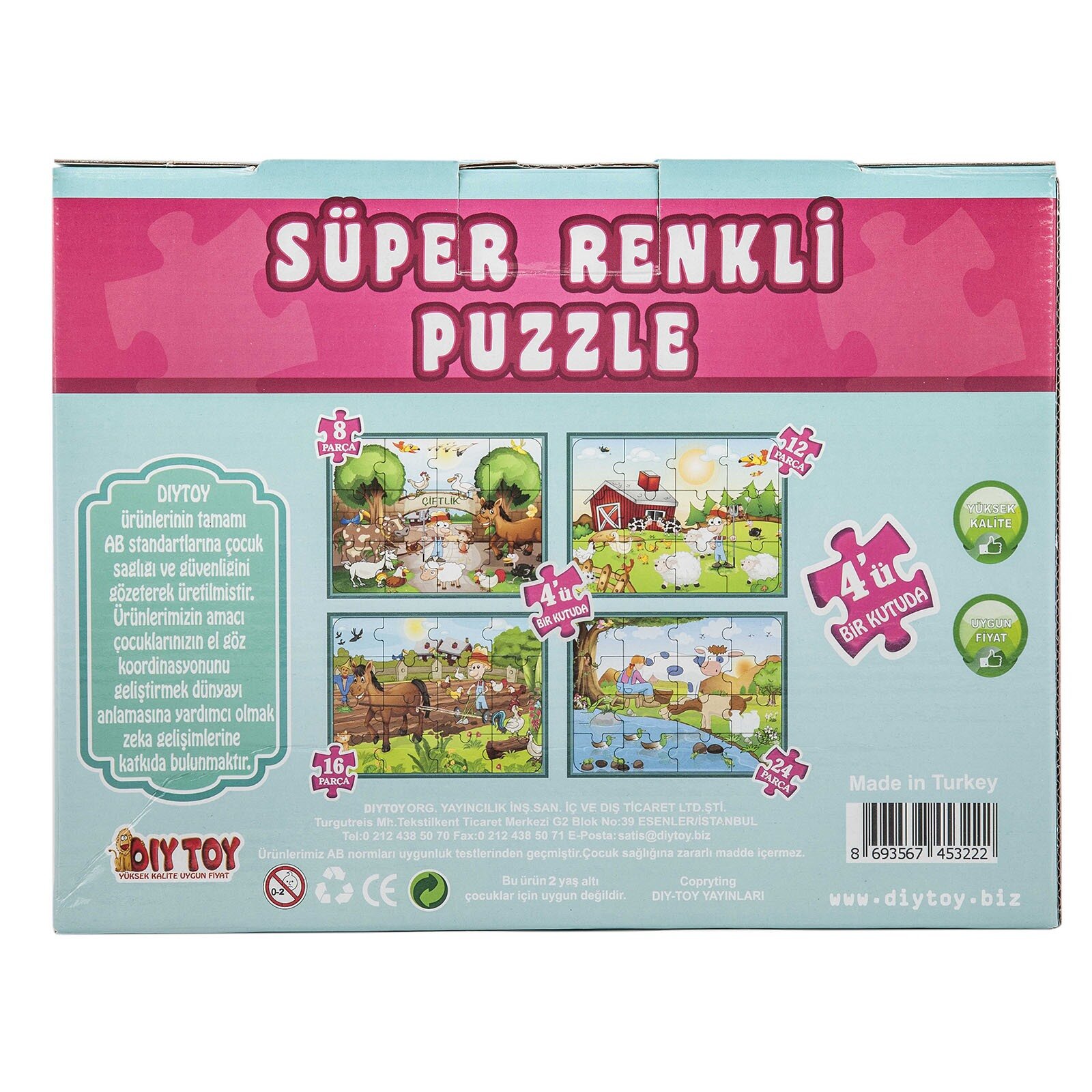 Çiftlik Süper Renkli Puzzle 4 Adet Puzzle