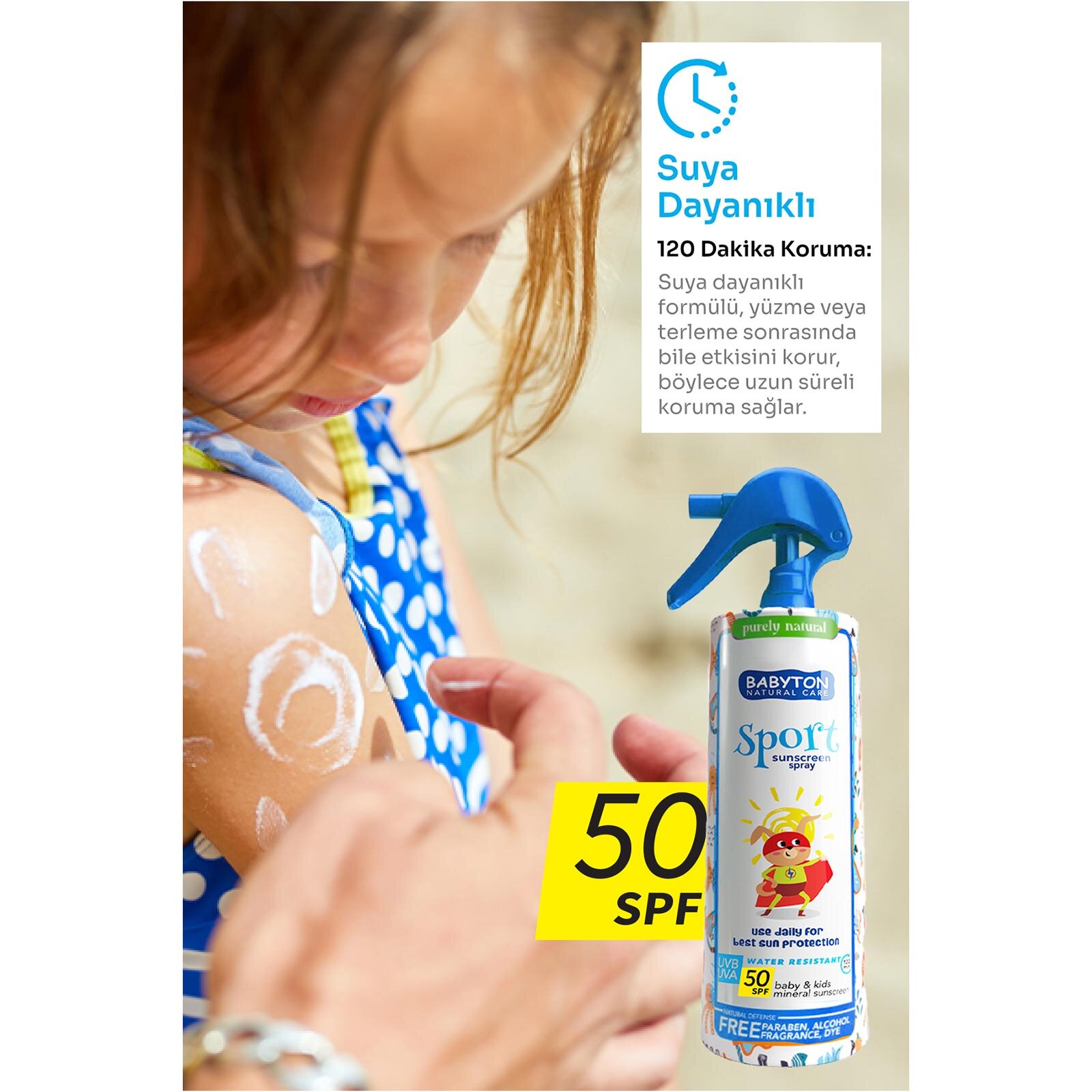 Doğal Suya Dayanıklı Güneş Koruyucu Sprey 50 SPF 200 ml