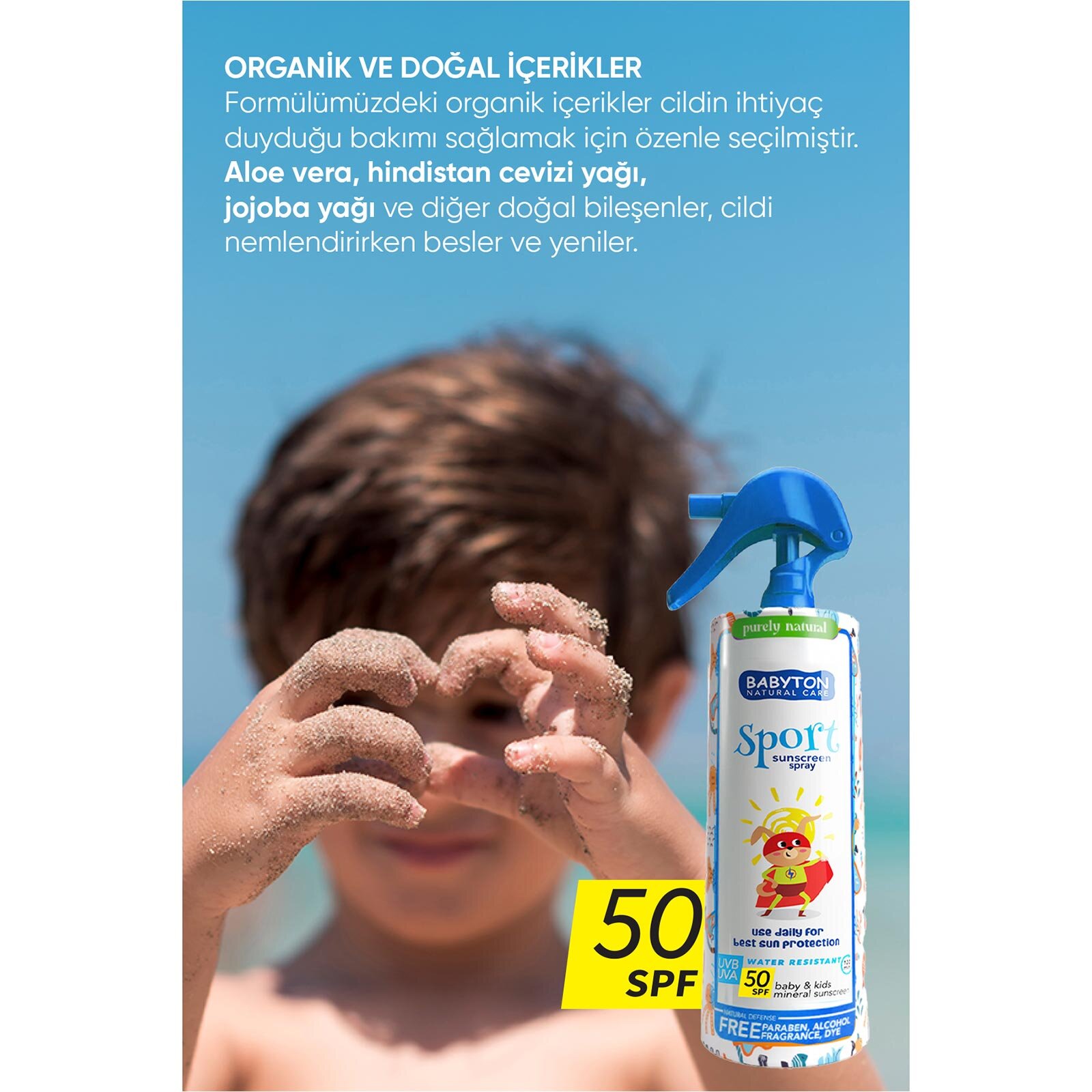 Doğal Suya Dayanıklı Güneş Koruyucu Sprey 50 SPF 200 ml