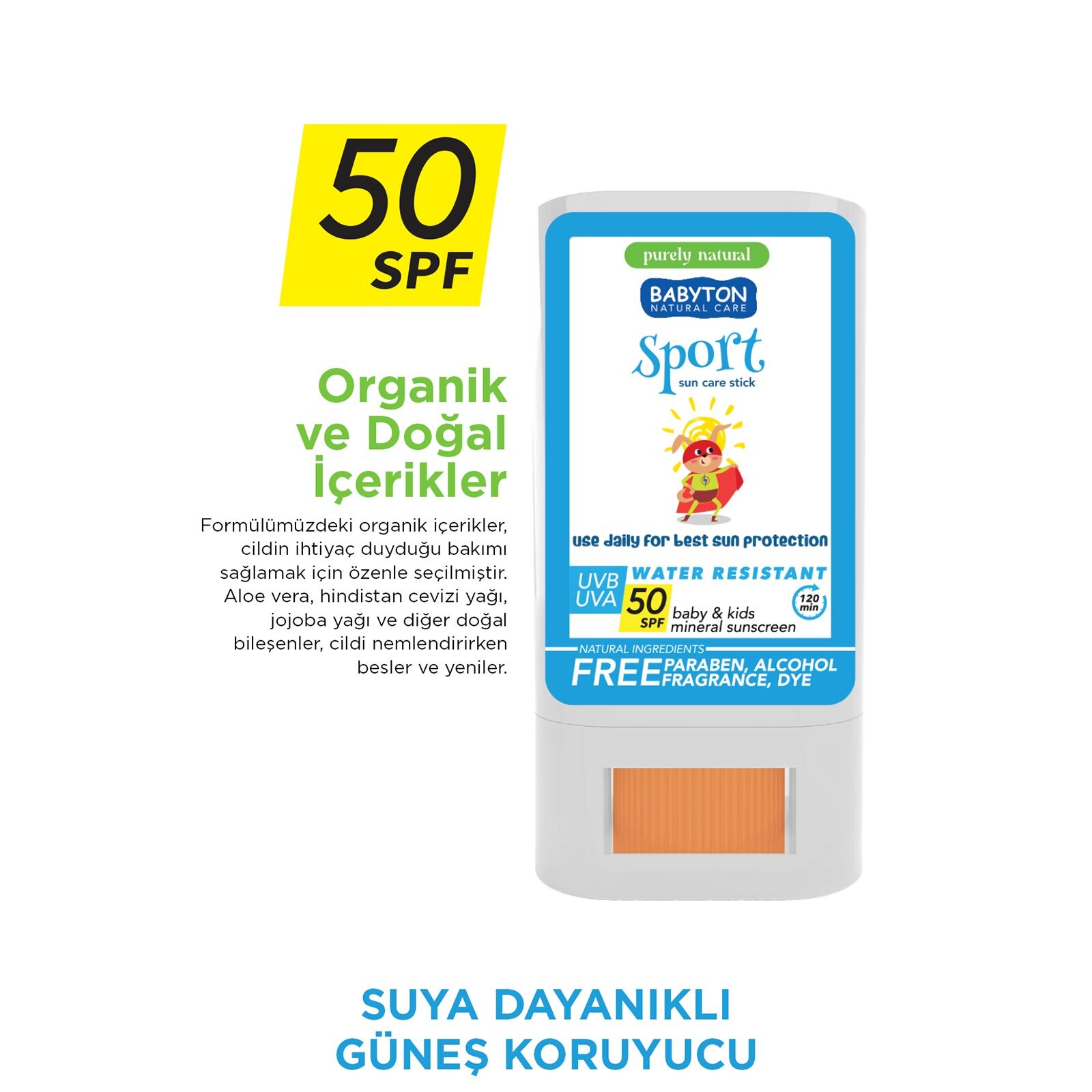 Doğal Suya Dayanıklı Güneş Koruyucu Stick 50 SPF 20 gr