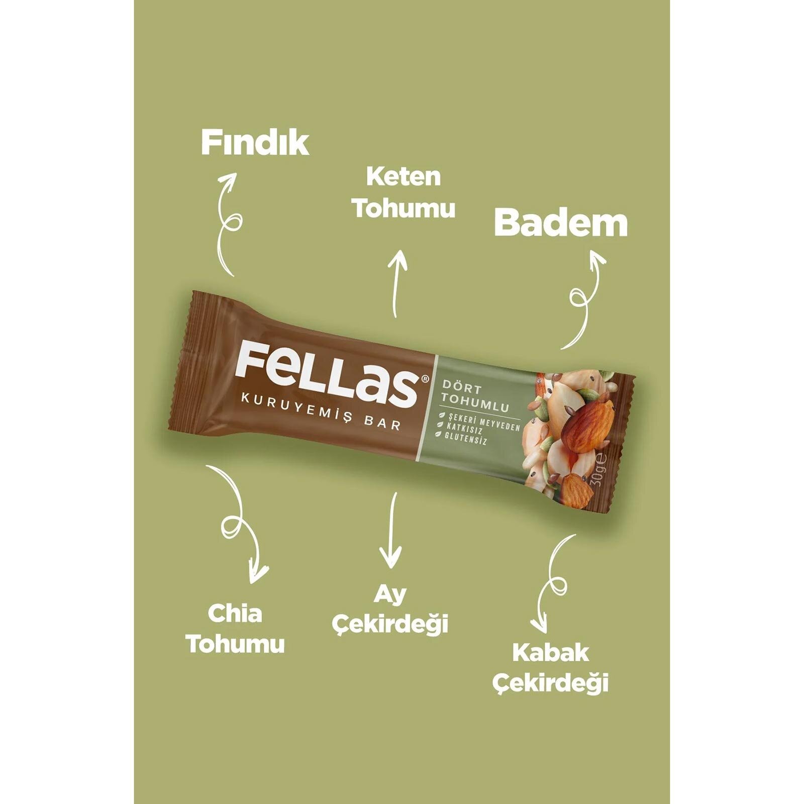 Dört Tohumlu Kuruyemiş Bar 30g