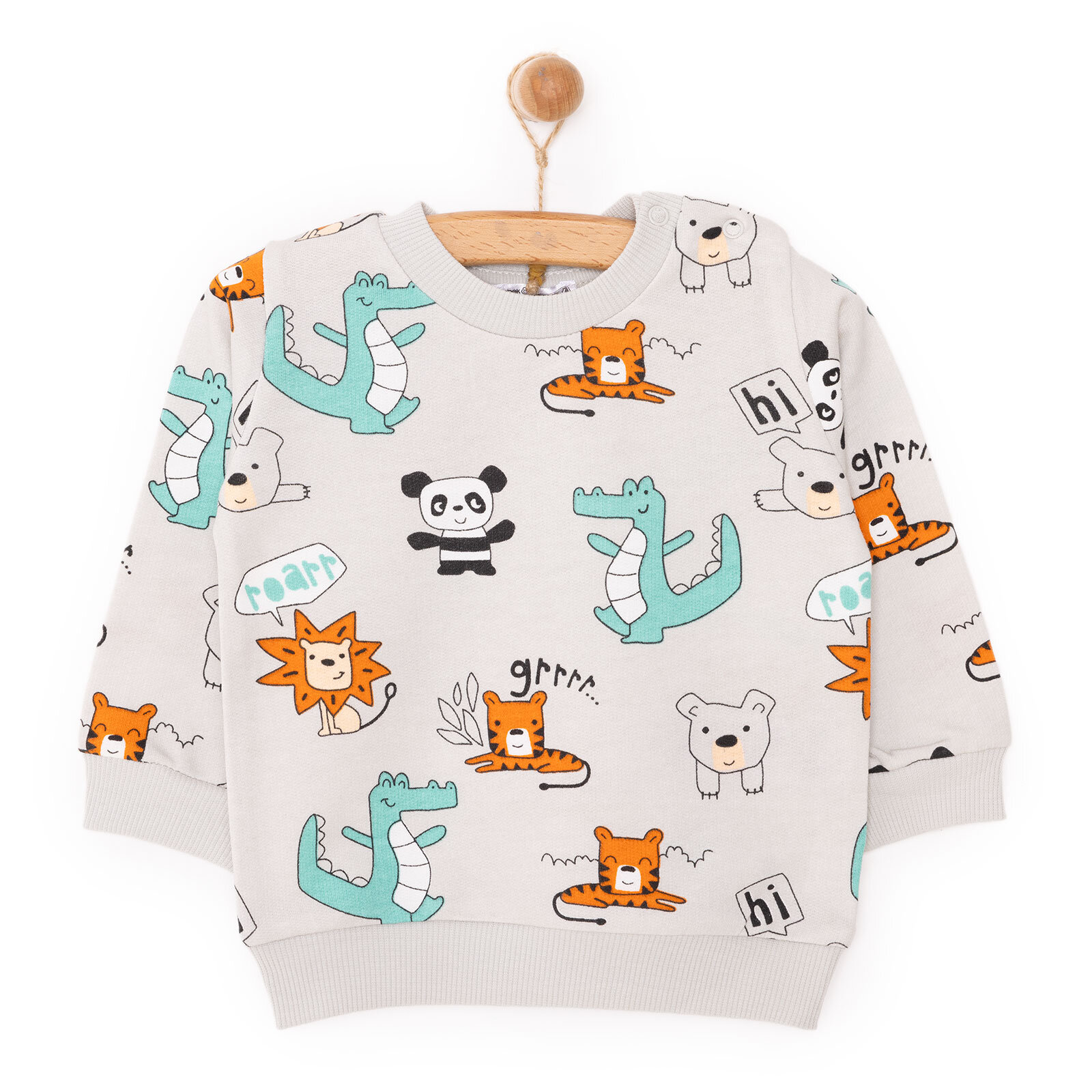 Erkek Bebek Sweatshirt Şardonlu Dinazor Desenli Çıtçıtlı Bisiklet Yaka Uzun Kol Erkek Bebek Sweatshirt Şardonlu Dinazor Desenli Çıtçıtlı Bisiklet Yaka Uzun Kol
