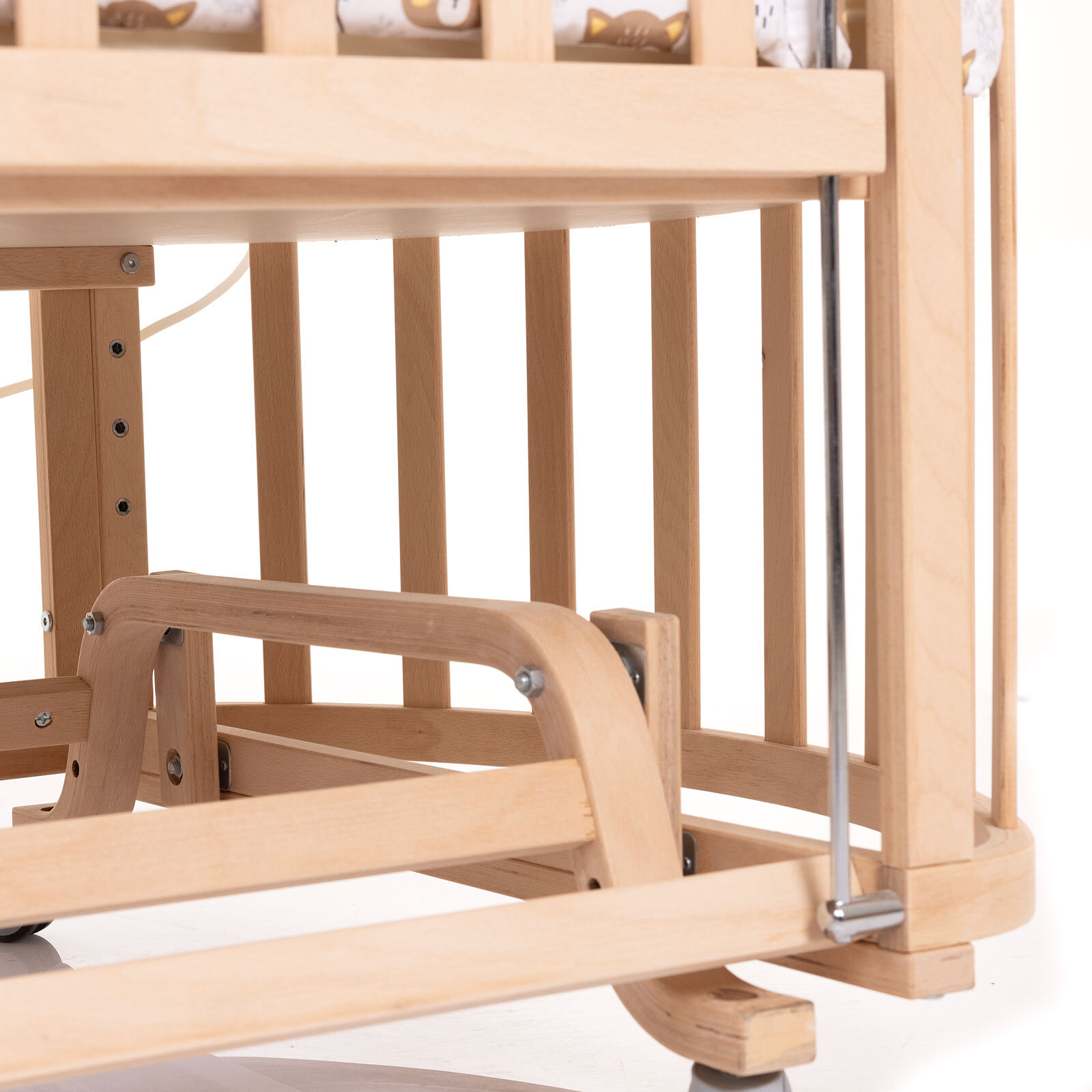 Ahşap Süper Oval Anne Yanı Asansörlü Beşik Naturel 70X140 cm