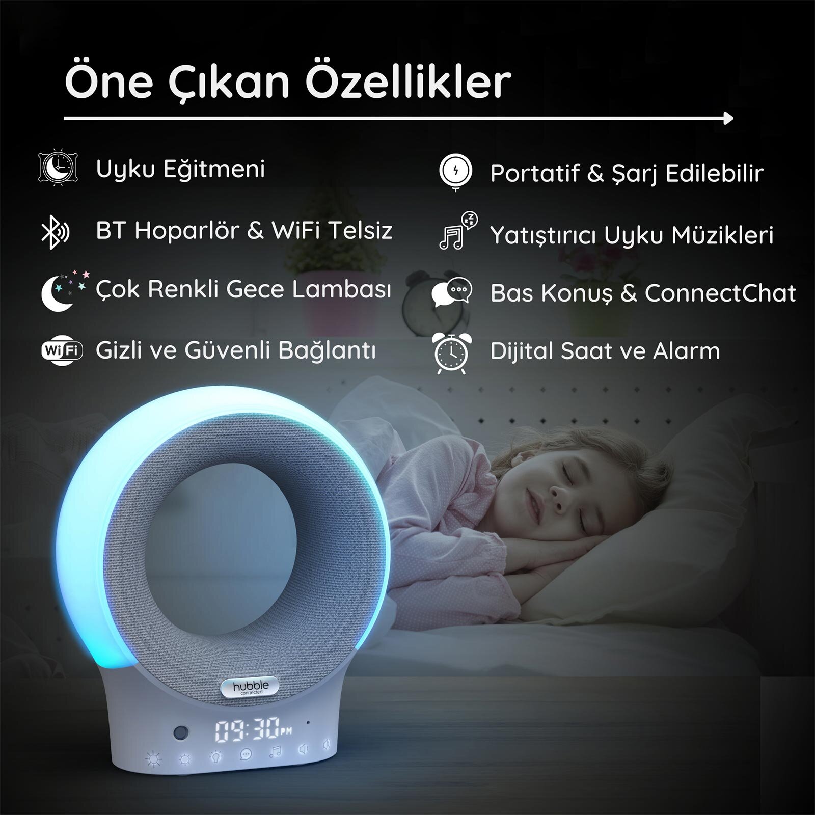 ECLİPSE PLUS Bebek Telsizi, Ninni Çalar, Bluetooth Speaker, Gece Lambası